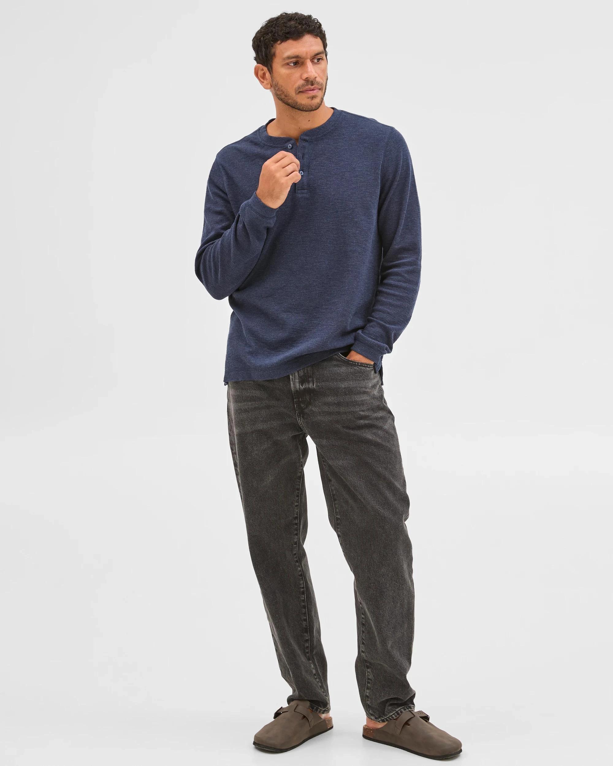 3 Target Australian Cotton Waffle Henley T-Shirt NAVY MARLE, 3 of 6