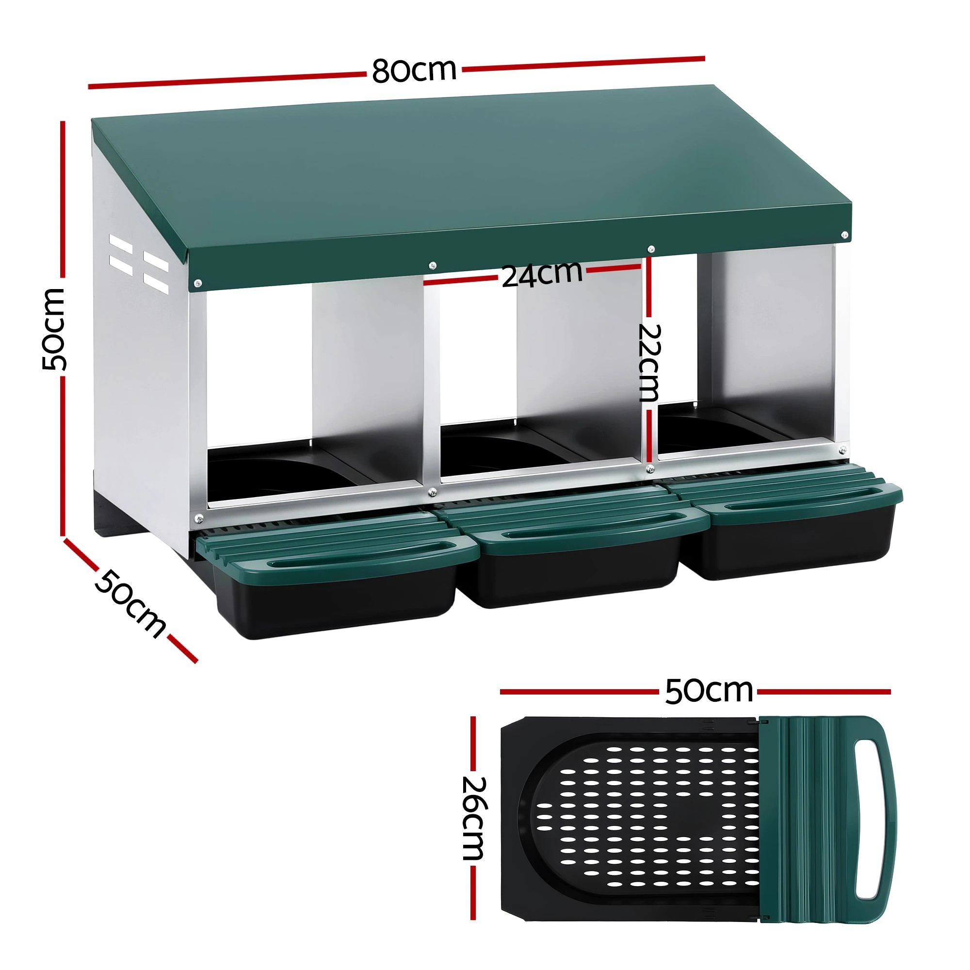 1 i.Pet Chicken Nesting Box Roll Away 3 Holes Metal Wall Mounted Nest Box - Green, 1 of 1