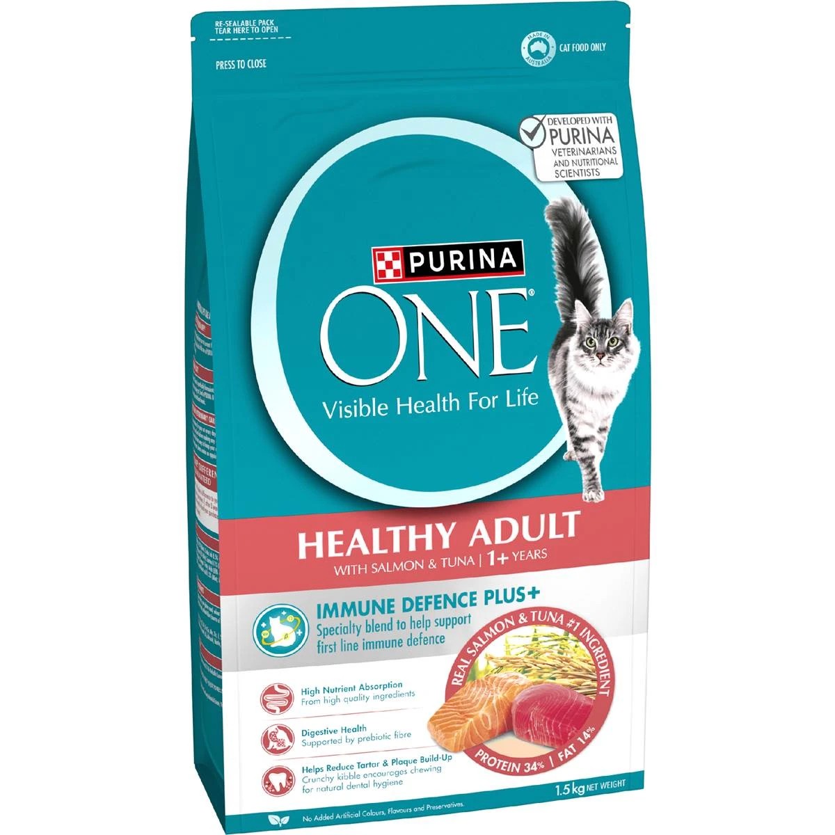 1 Purina One Healthy Adult With Salmon & Tuna 1+ Years Dry Cat Food 1.5kg, 1 of 1