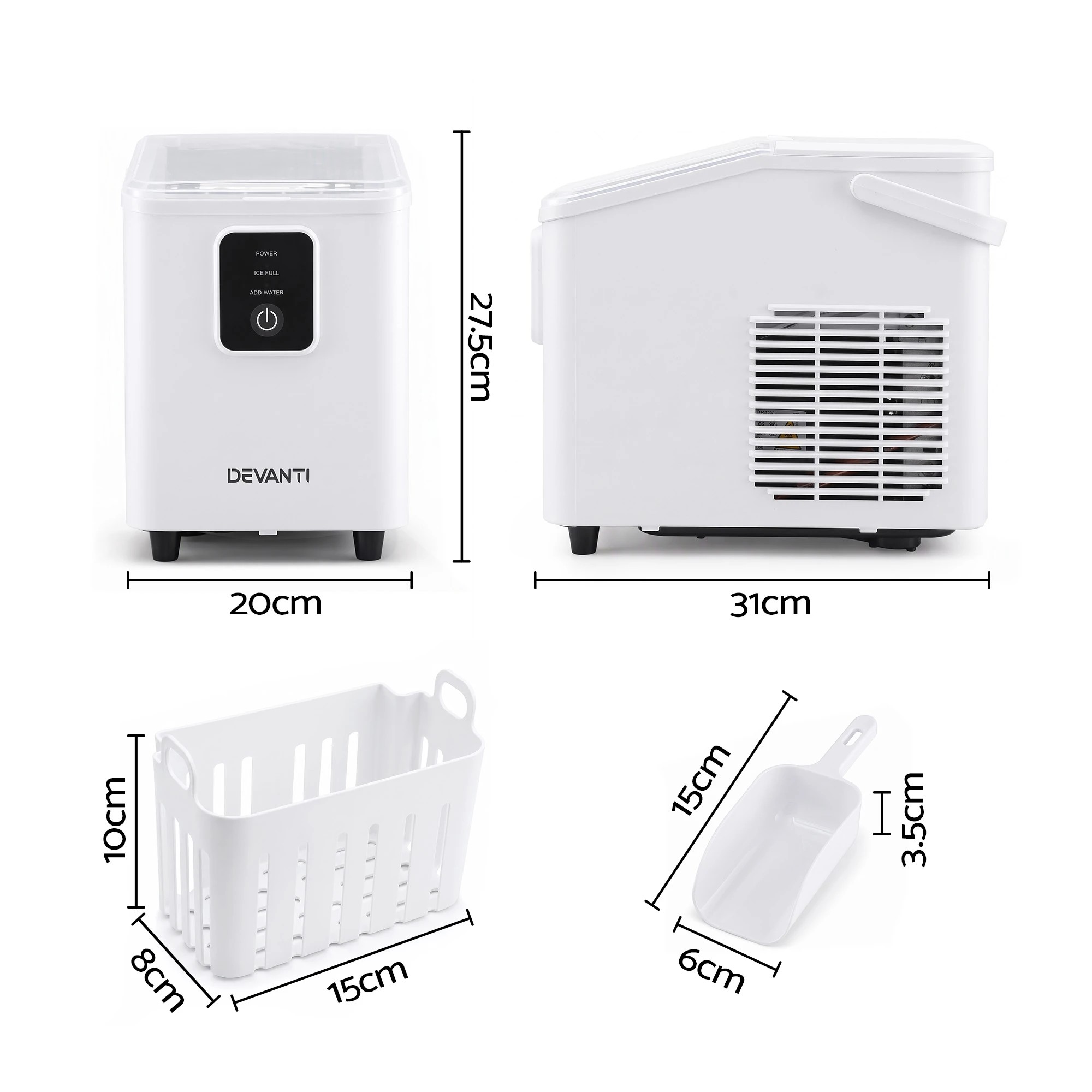 3 Devanti Ice Maker Machine 1112kg/24hr-White, 3 of 10
