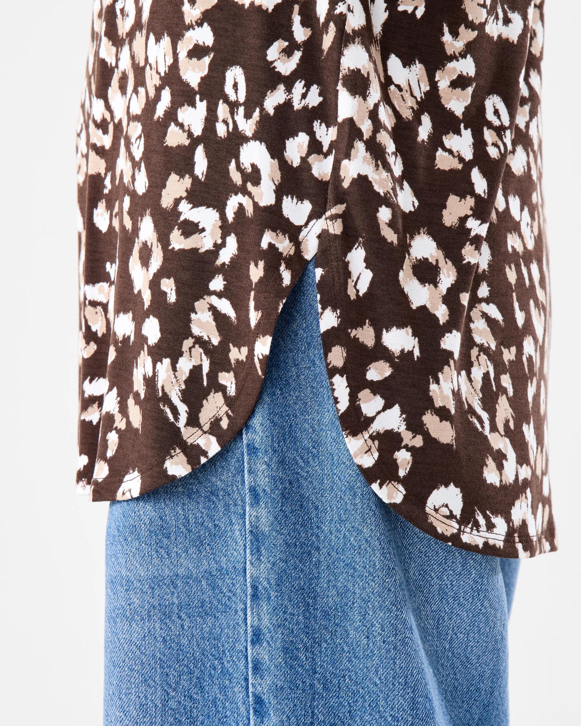 3 Short Sleeve Curve Hem Tunic Choc Leo, 3 of 7