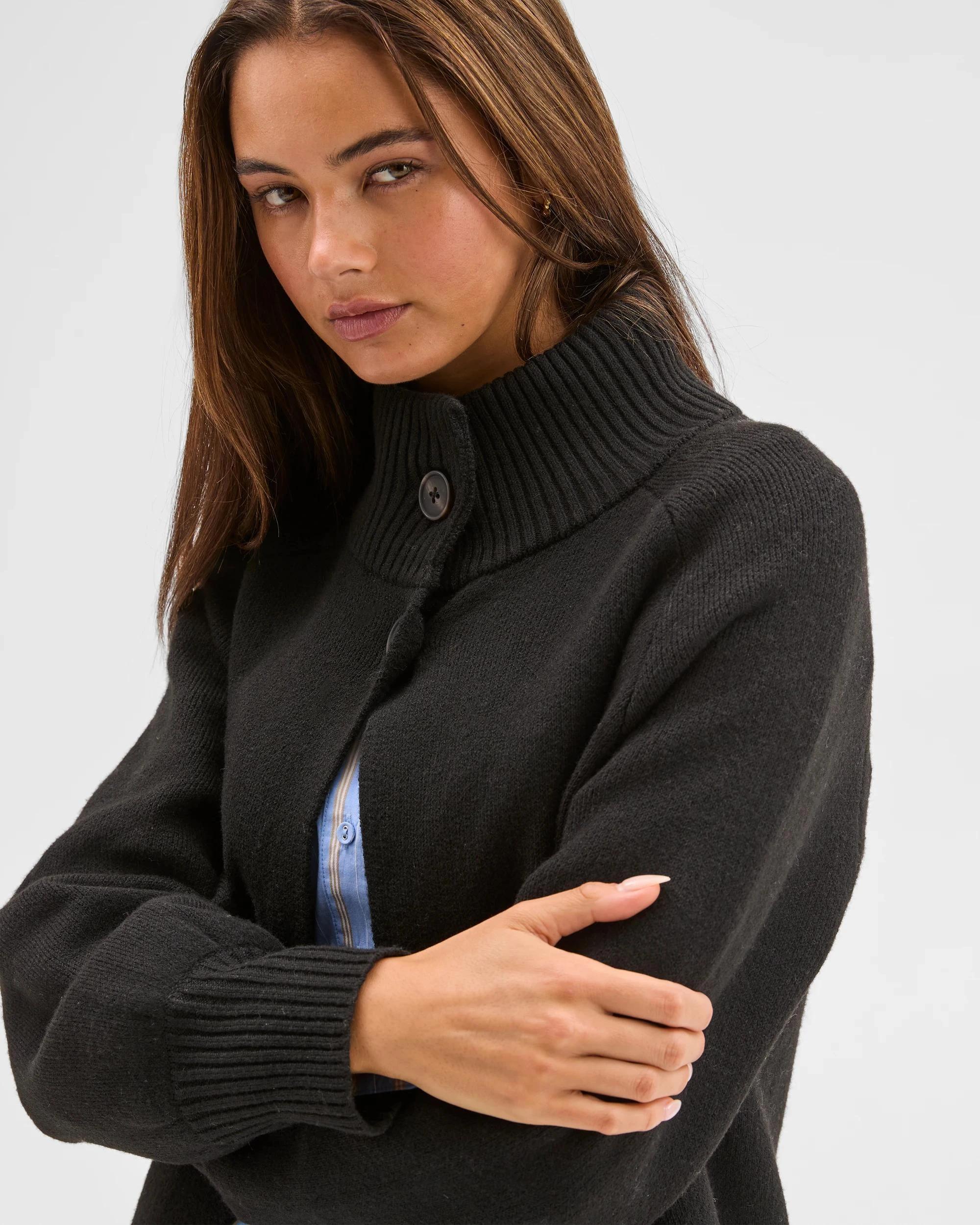 6 Lily Loves Funnel Neck Longline Cardigan BLACK, 6 of 7