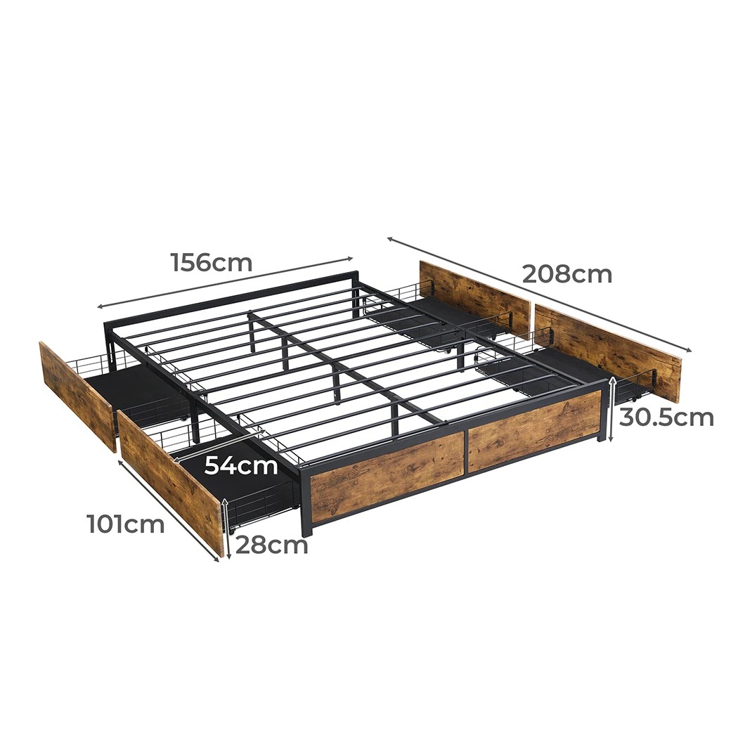 3 Levede Queen Size Metal Bed Frame Industrial With 4 Drawers, 3 of 8