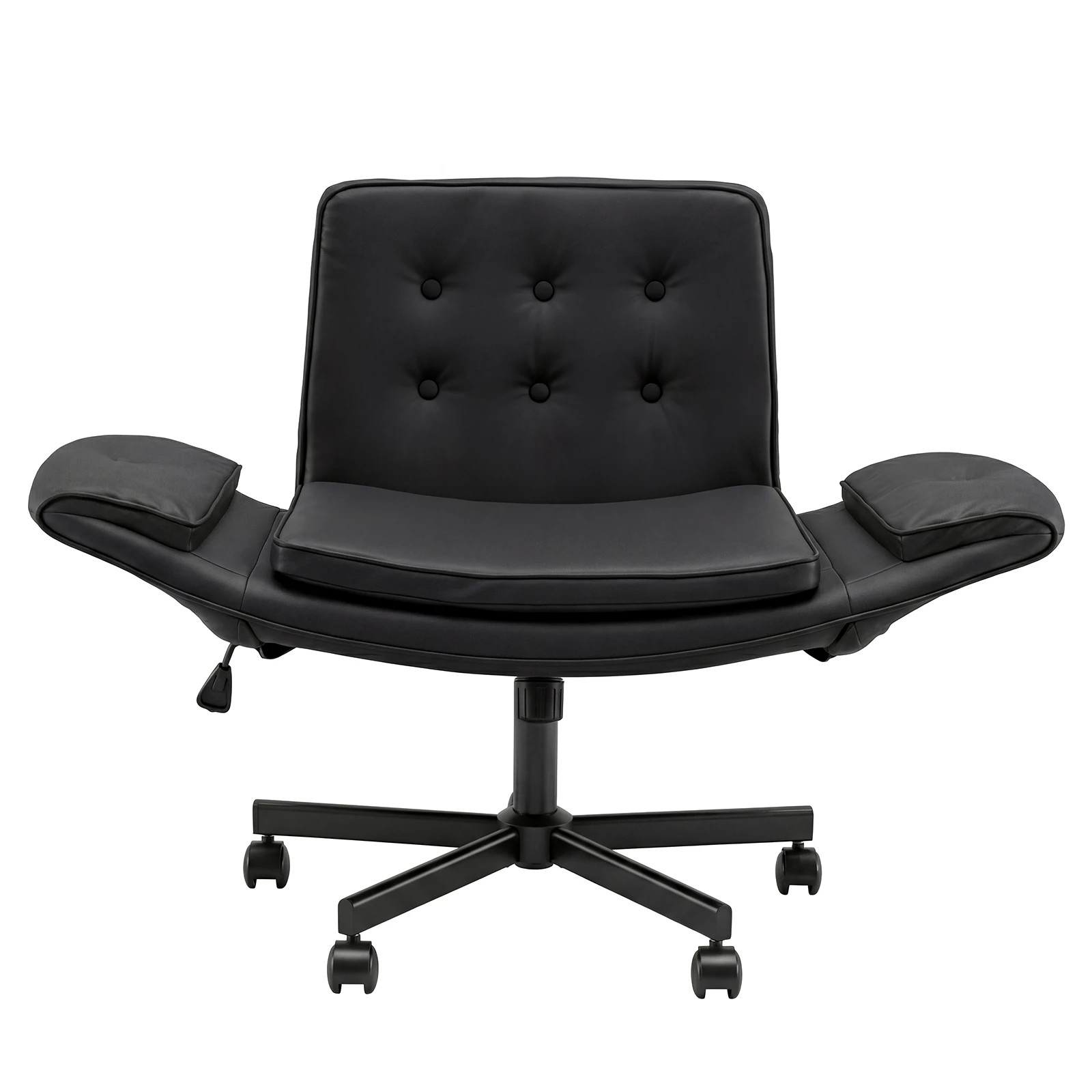 2 Advwin  Criss Cross Legged  Office Chair with Wheels & Adjustable Armrests PU Desk Chair- Black, 2 of 7