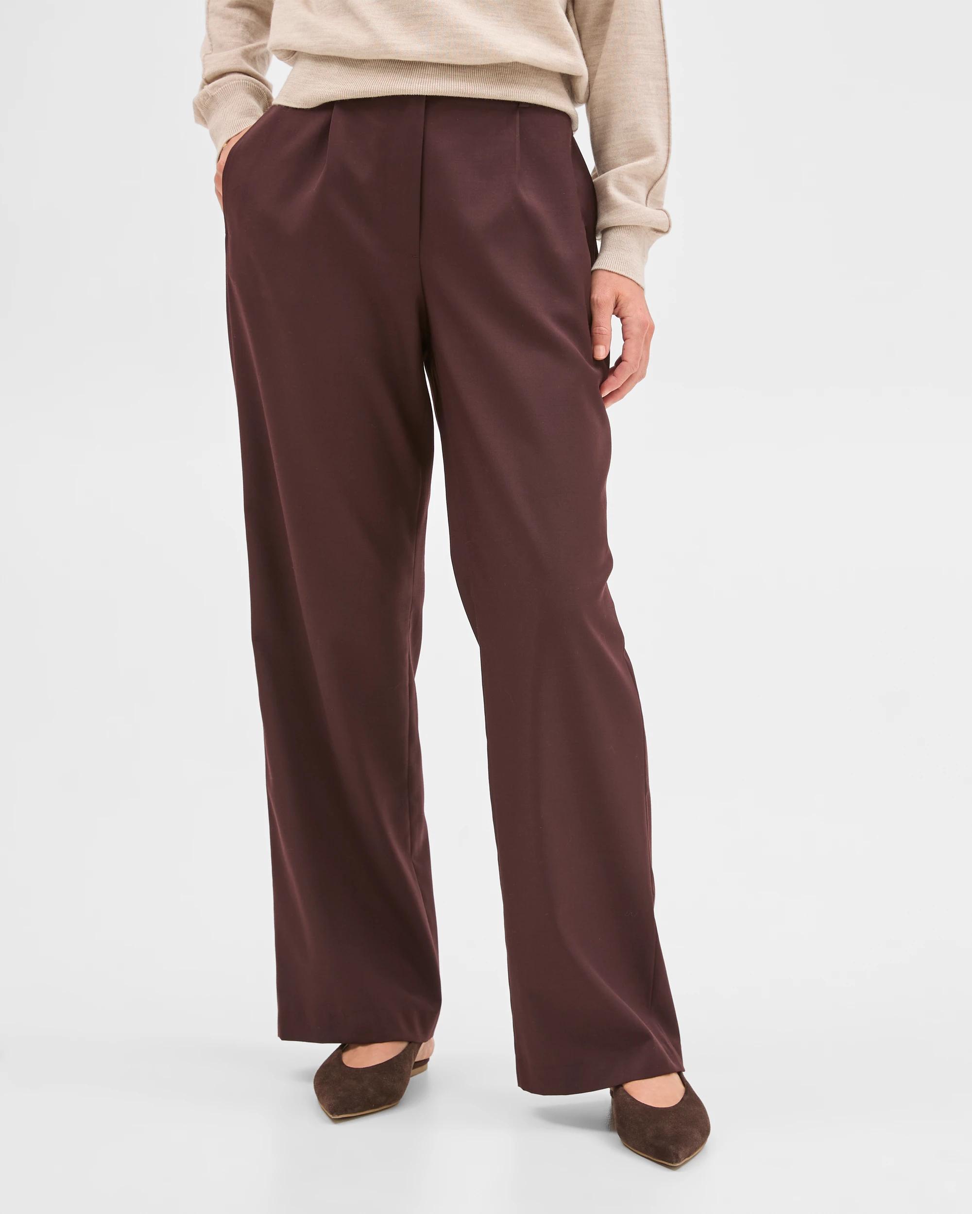 2 Preview Wool Blend Tailored Straight Leg Pants DARK CHOCOLATE, 2 of 5