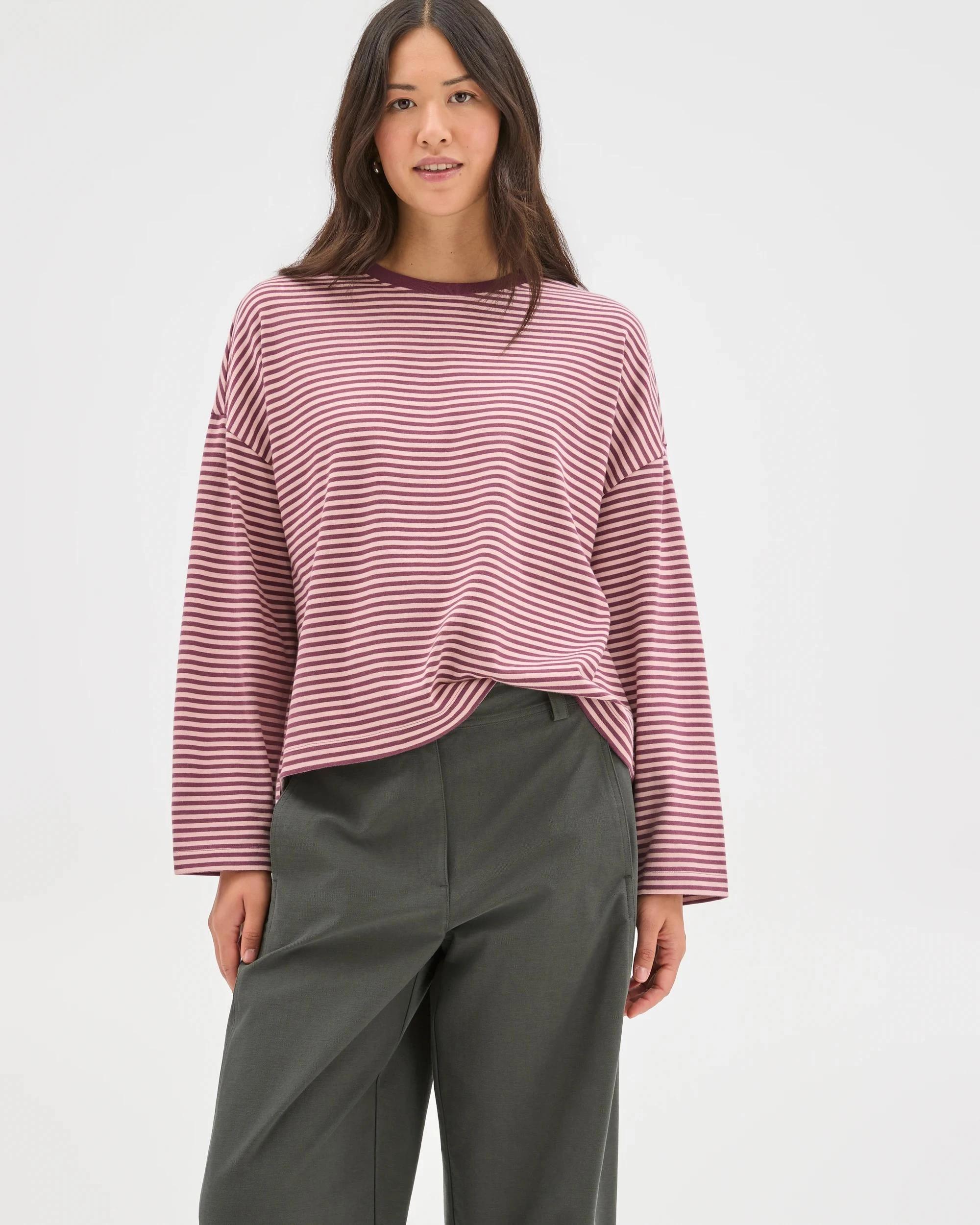 4 Target Woman Australian Cotton Long Sleeve Heavyweight Oversized T-Shirt PANSY/SOFT BLUSH STRIPE, 4 of 8