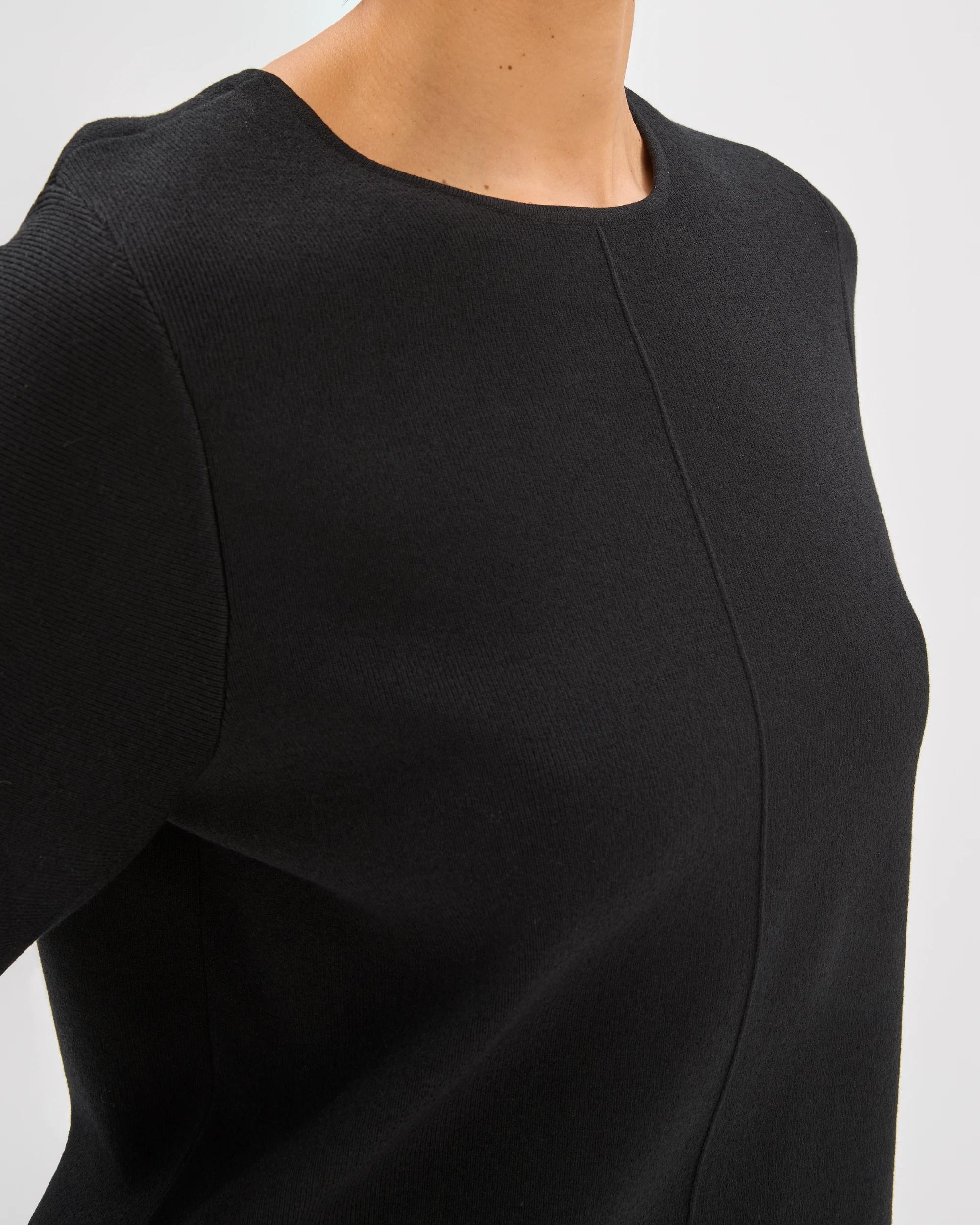 6 Preview Lantern Short Sleeve Crepe Knit Top BLACK, 6 of 7