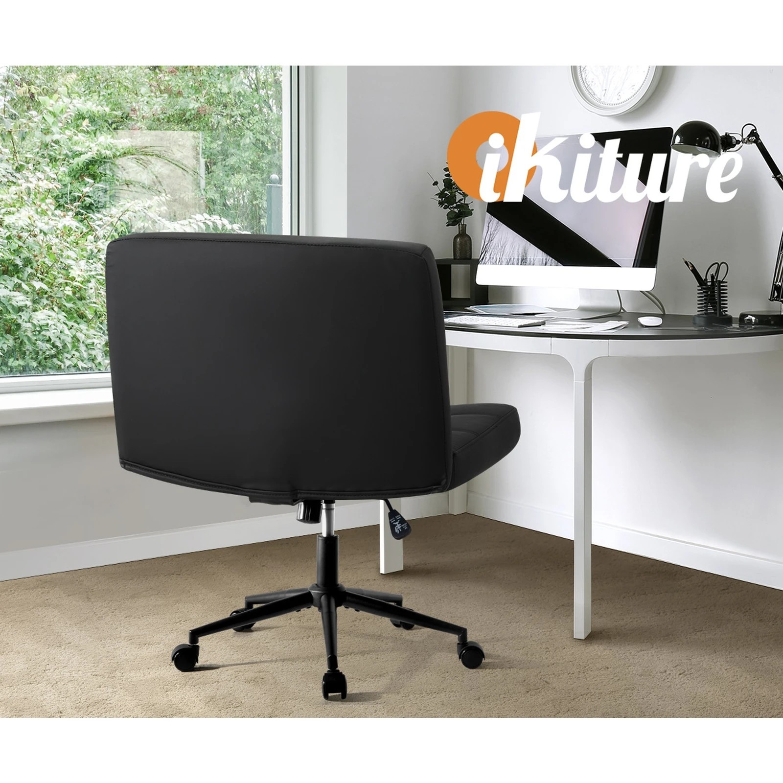 6 Oikiture Armless Office Desk Chair Faux Leather
 - Black, 6 of 9