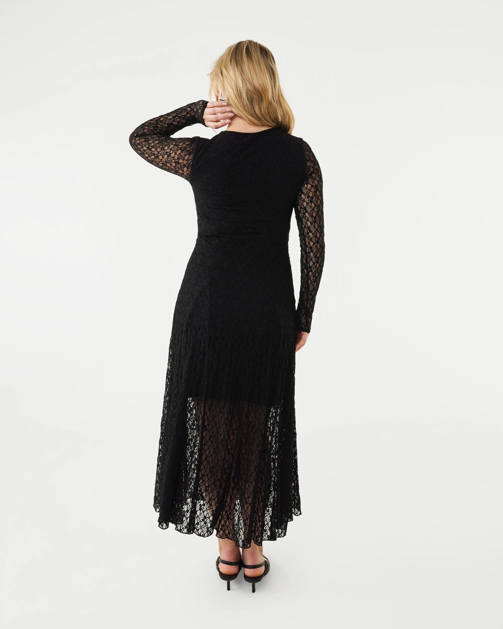 3 Long Sleeve Lace Midi Dress Black, 3 of 7