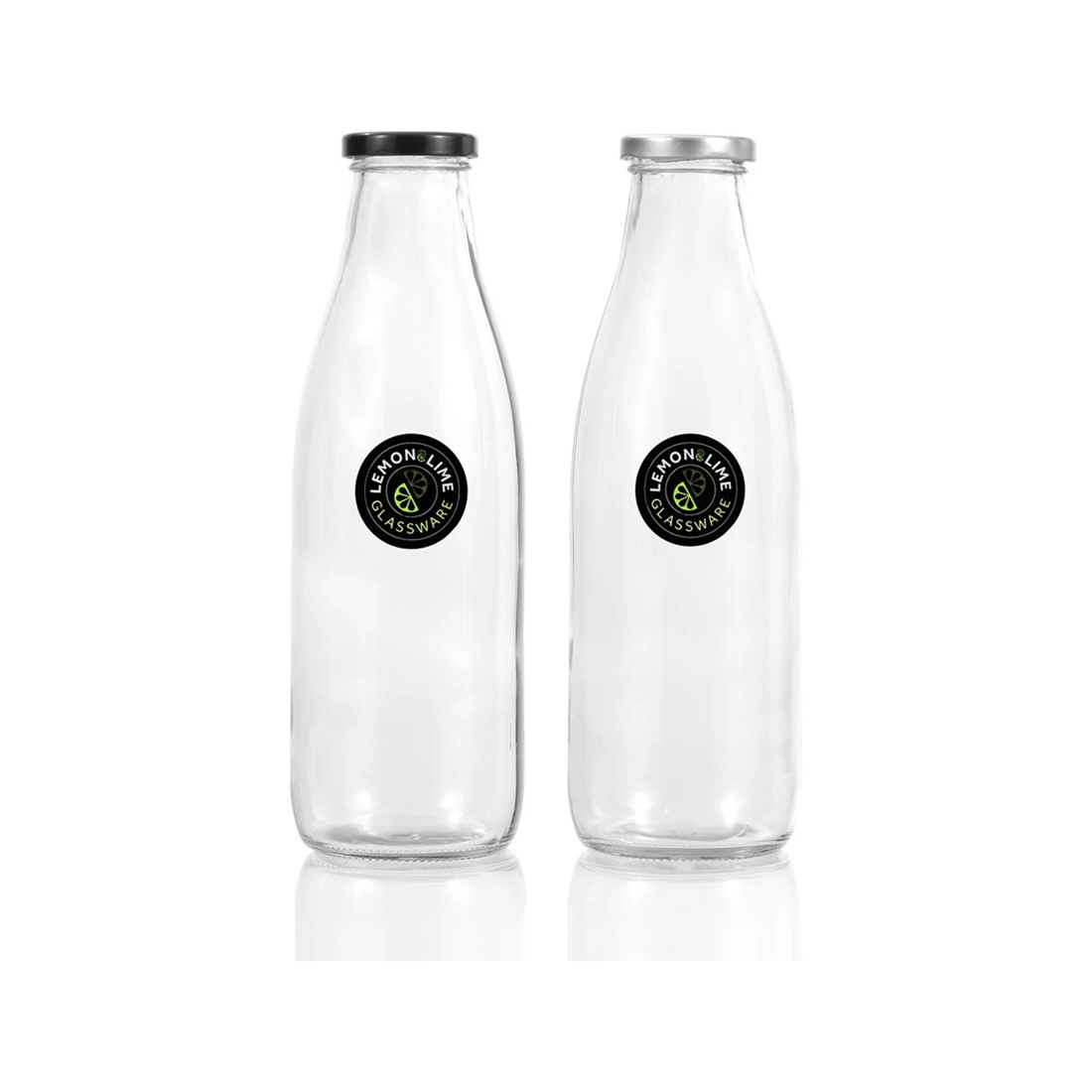 4 Lemon & Lime 1l Glass Milk Bottle Container Storage W/ Screw Top Lid Assorted
 - Multi, 4 of 4