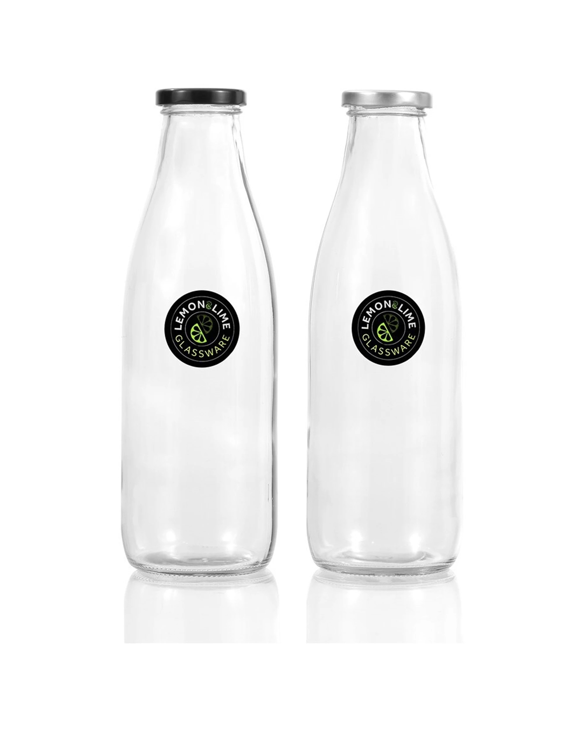 4 Lemon & Lime 1l Glass Milk Bottle Container Storage W/ Screw Top Lid - Assorted, 4 of 4