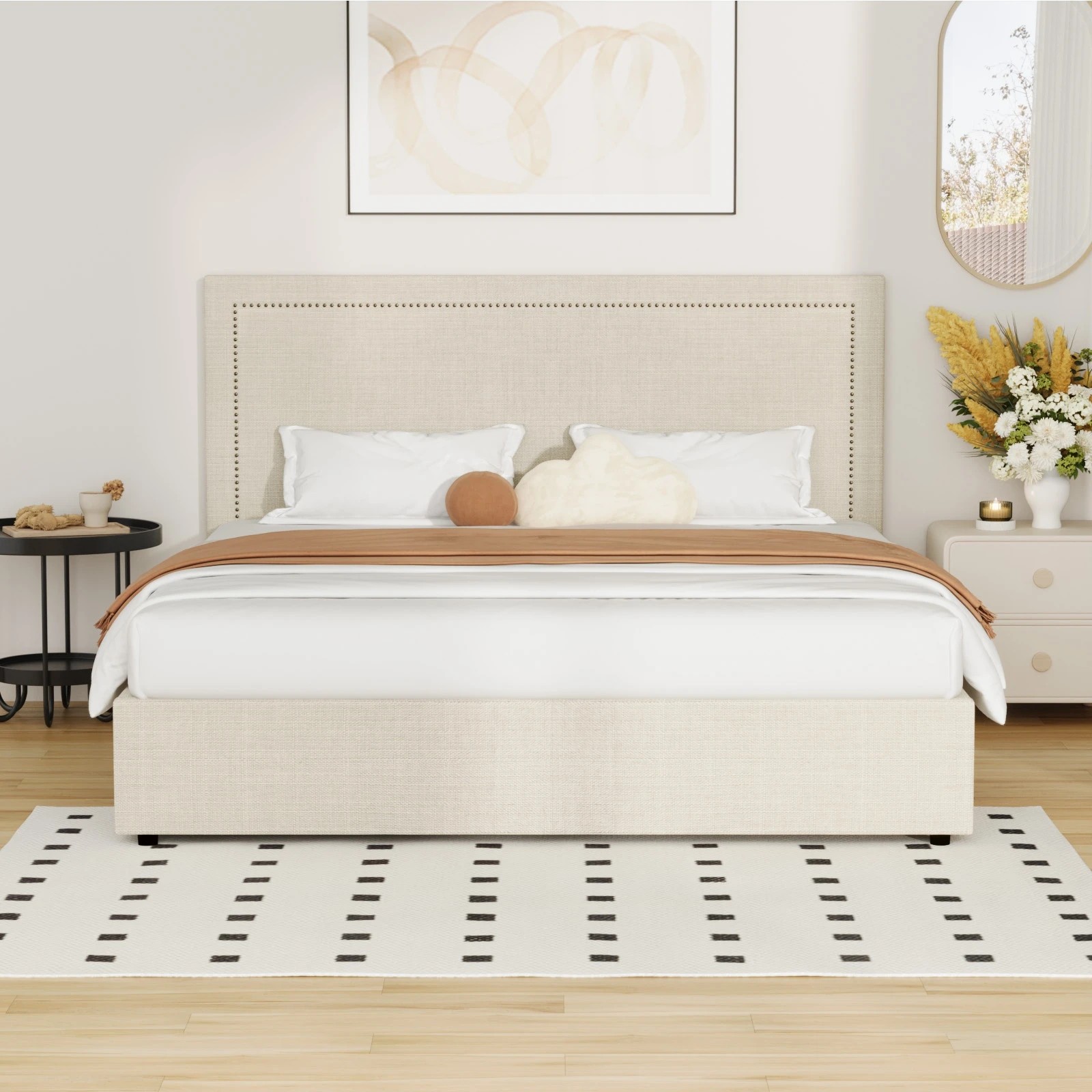 3 Oikiture King Bed Gas Lift Bed Frame
 - Beige, 3 of 10