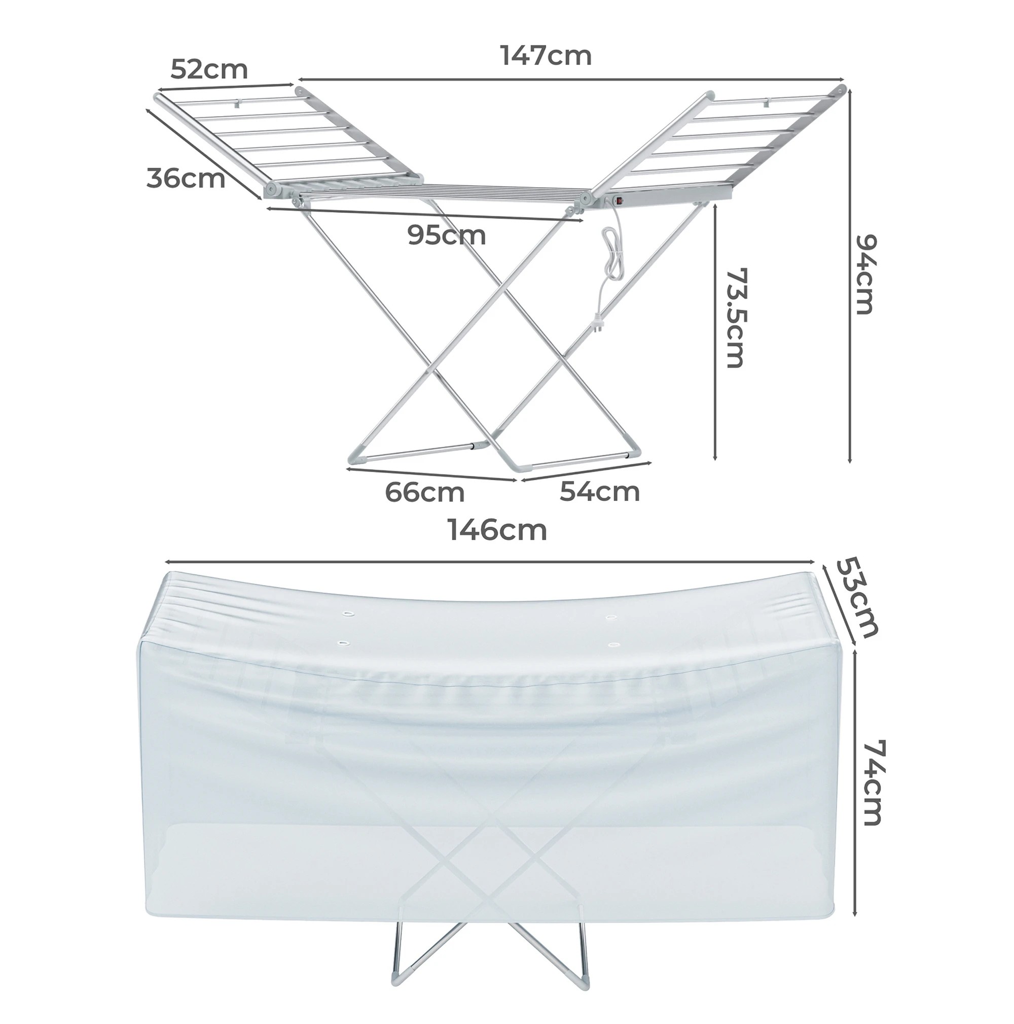 3 Levede Heated Clothes Airer With Cover, 3 of 7