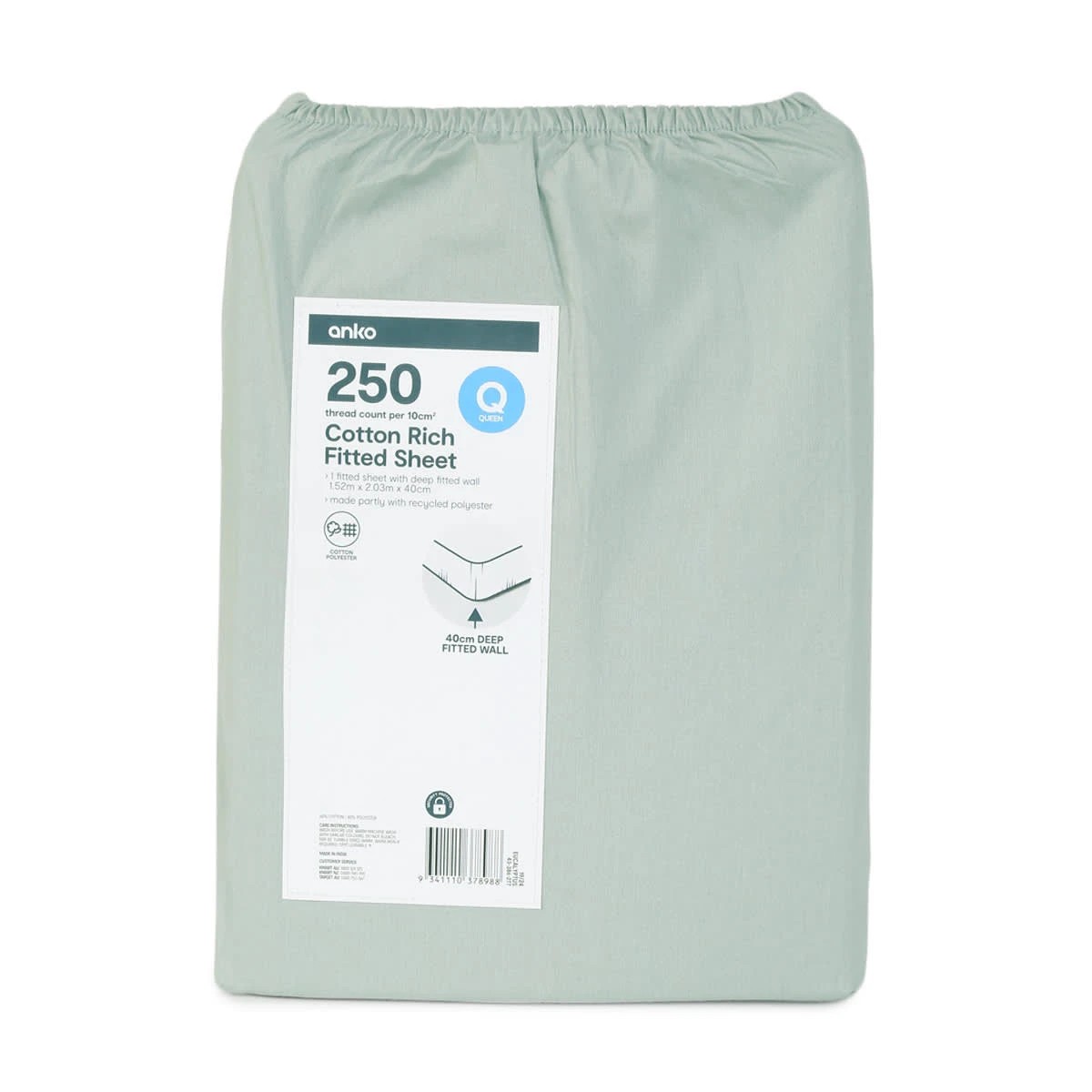 4 250 Thread Count Cotton Rich Fitted Sheet - Queen Bed, Eucalyptus, 4 of 4