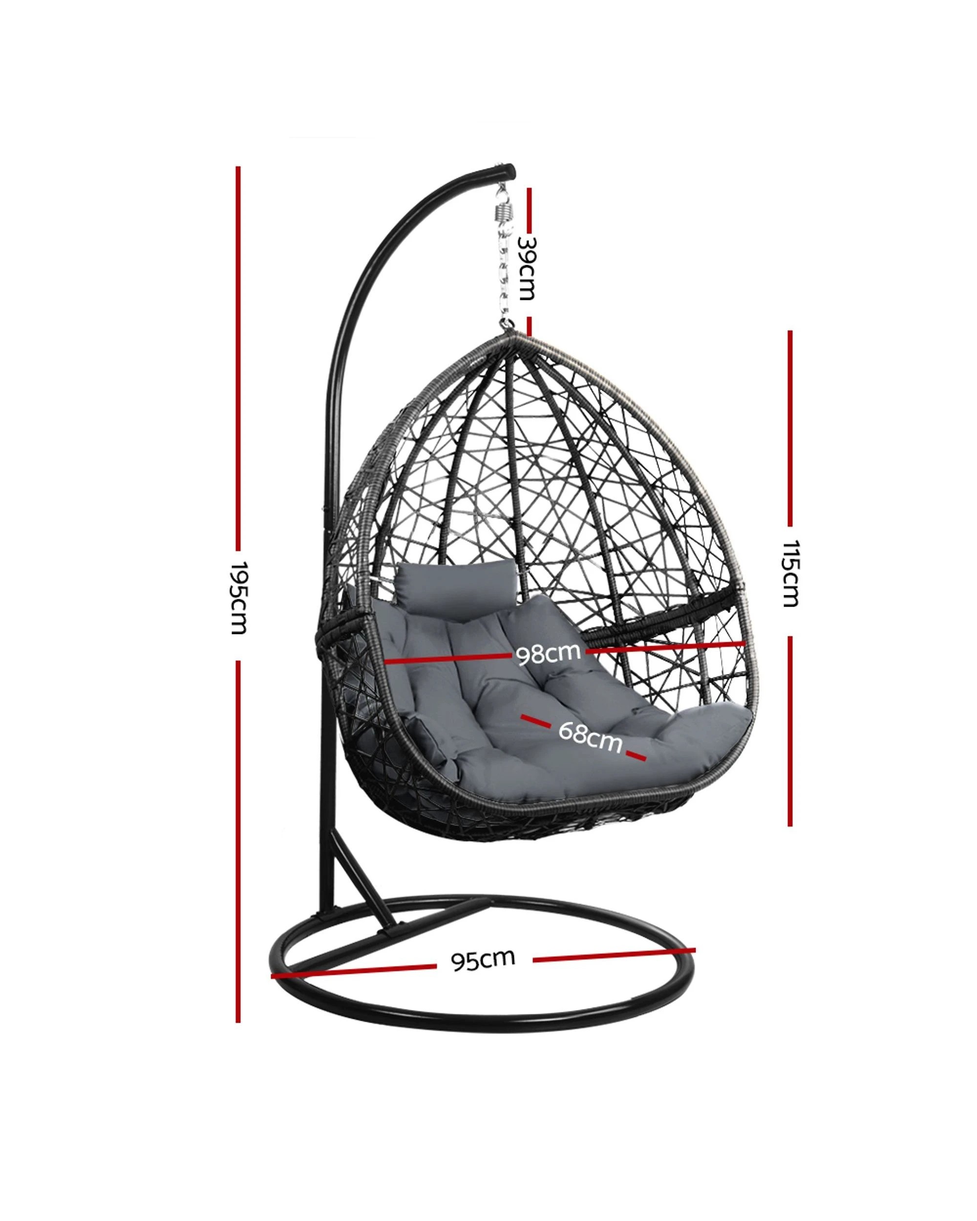 3 Gardeon Outdoor Egg Swing Chair Wicker Rattan Furniture Pod Stand Cushion
 - Black, 3 of 3