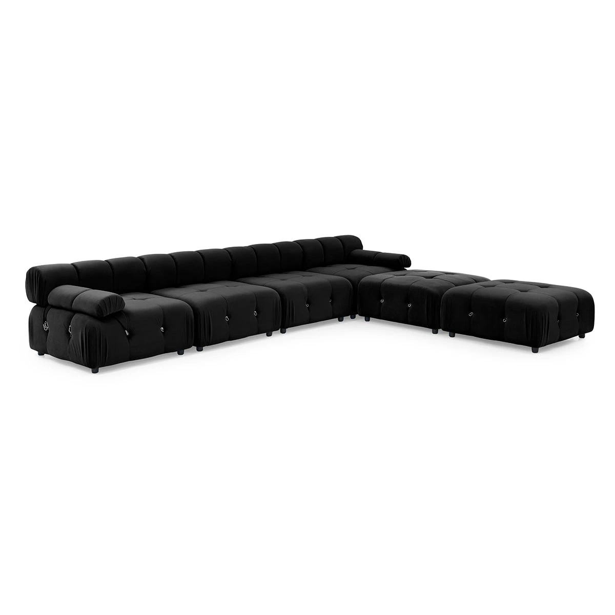 7 Foret 1pc Armless Seat Modular Extension Lounge Couch Tufted Velvet Sofa Black, 7 of 9