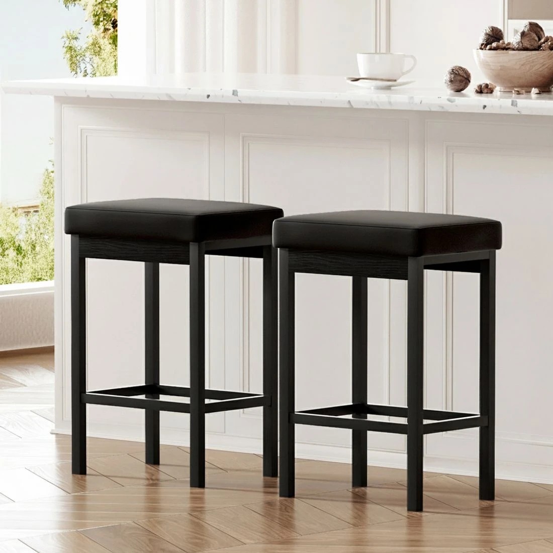 5 2x Artiss Metal Bar Stools PU Seat Dining Counter Chairs - Black, 5 of 5