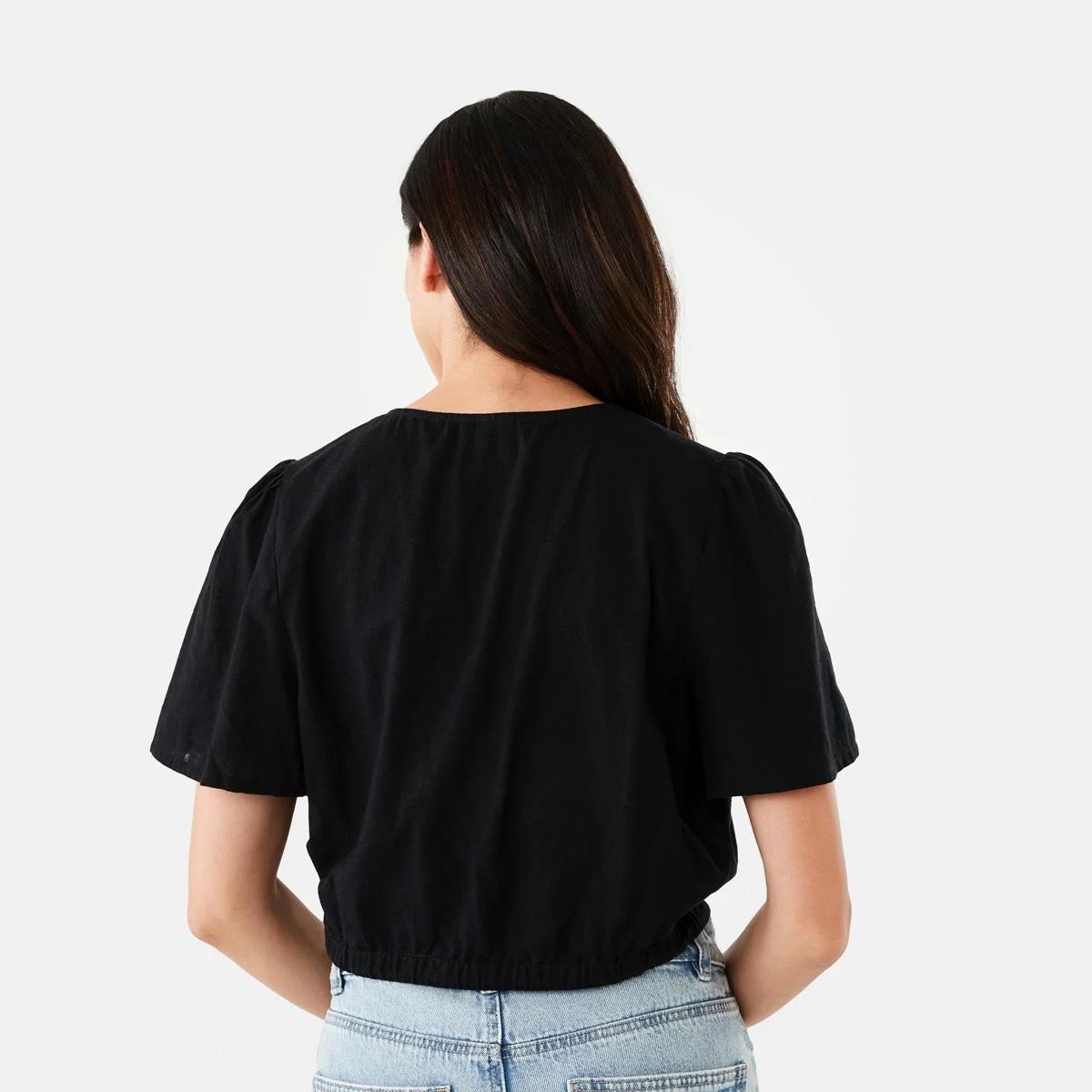 3 Short Sleeve Wrap Tie Top Black, 3 of 9