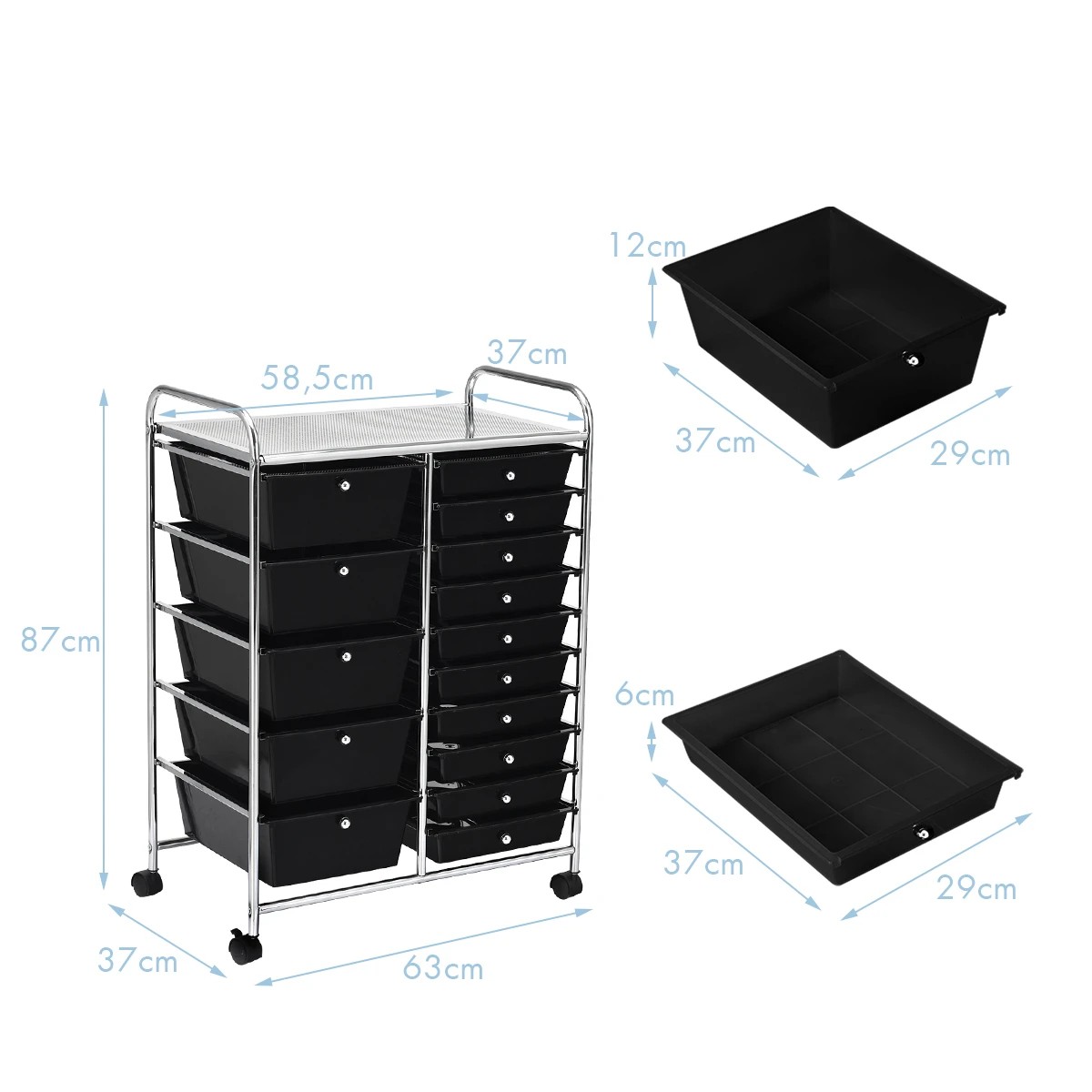 8 Costway 15 Drawers Rolling Storage Cart Mobile Utility Trolley - Black, 8 of 10