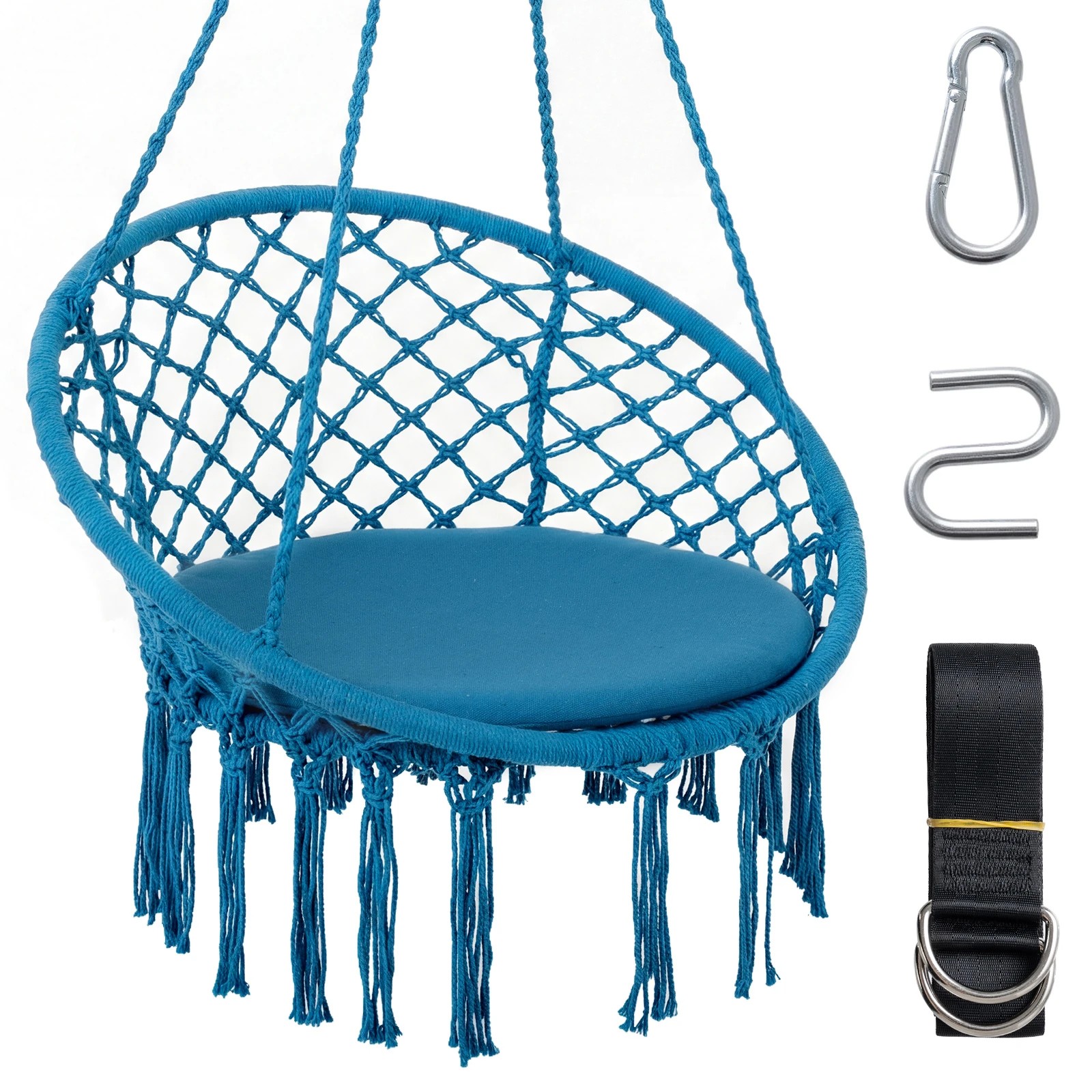 1 Costway Macrame Hammock Chair Boho Rope Hanging Swing Chair - Blue, 1 of 4