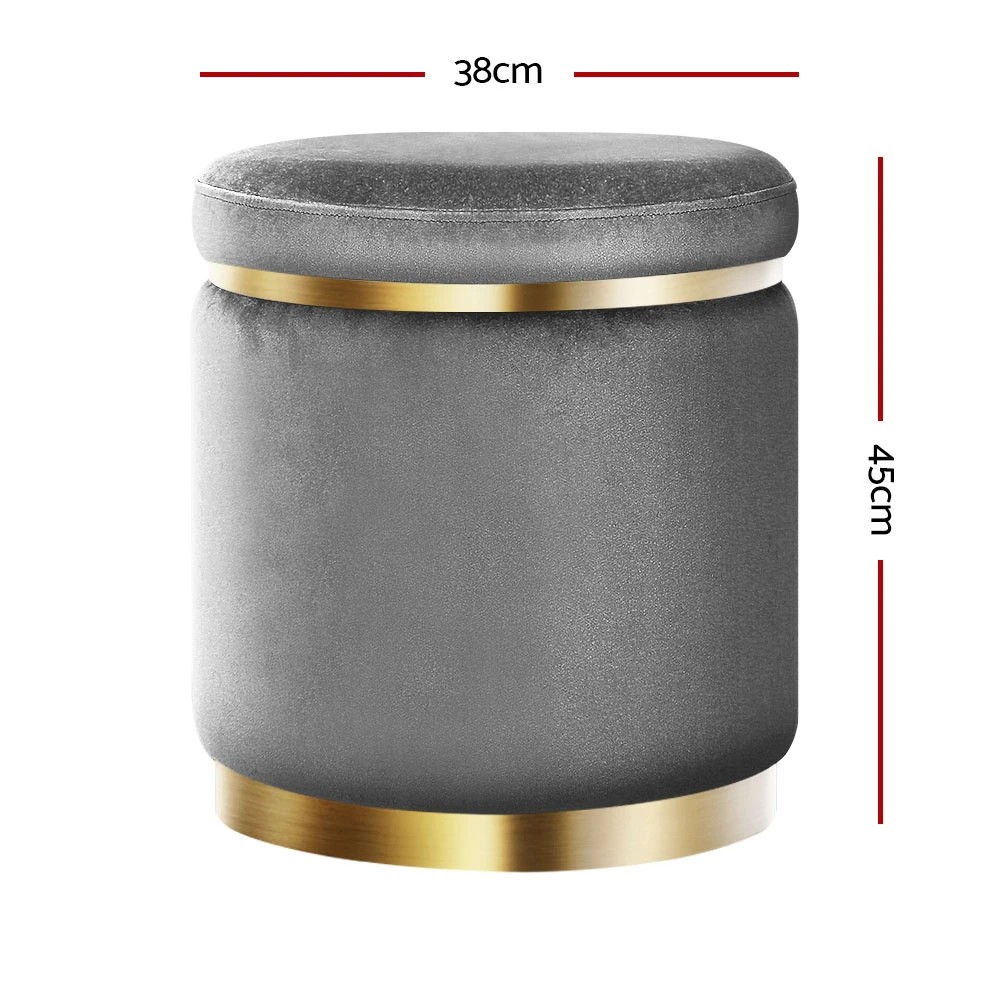 2 Artiss Ottoman Foot Stool Round Velvet Charcoal - Charcoal, 2 of 6