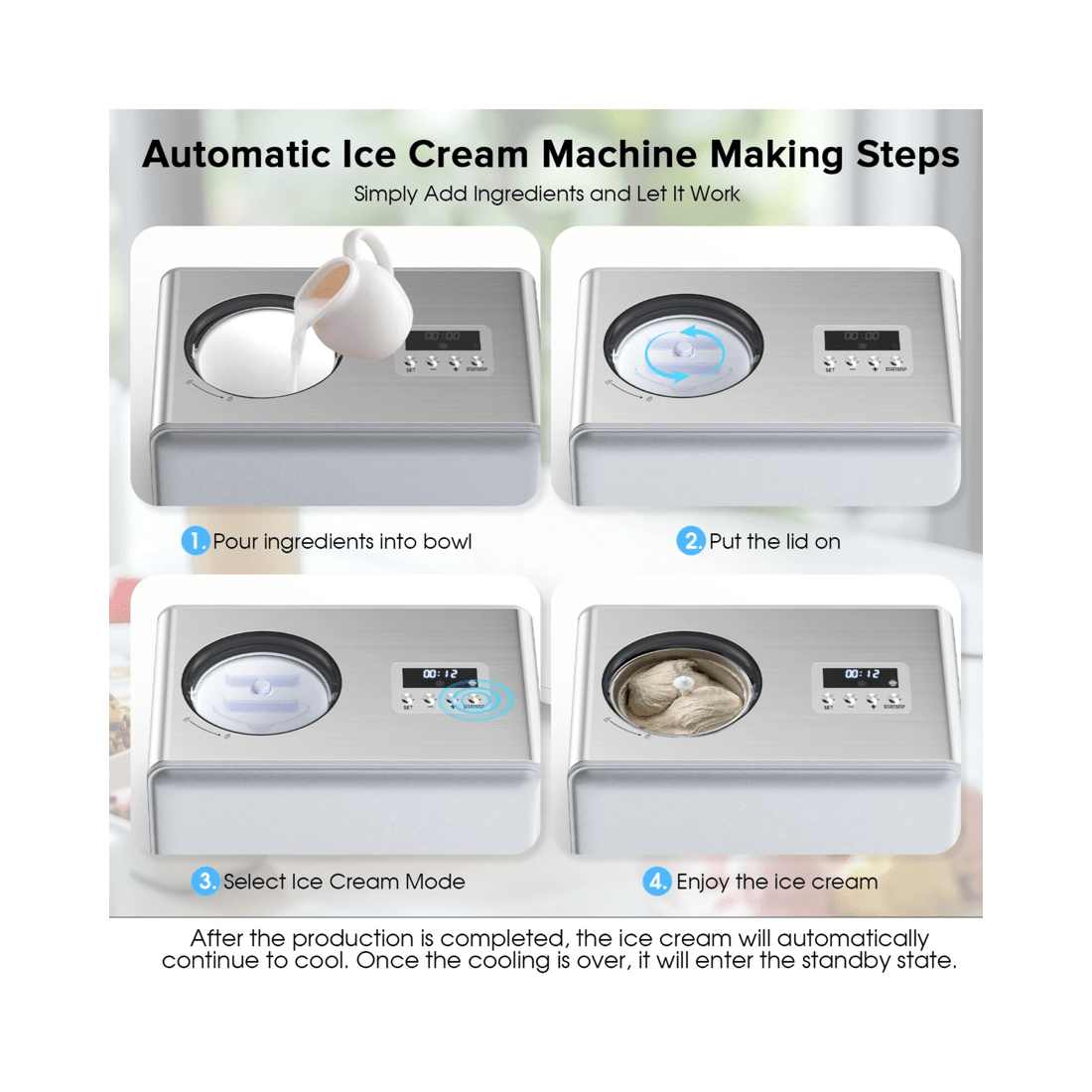 4 Advwin Ice Cream Maker With Built-in Compressor, 2l Frozen Yogurt & Gelato Machine, Sorbet Maker With Lcd Display, 4 of 8