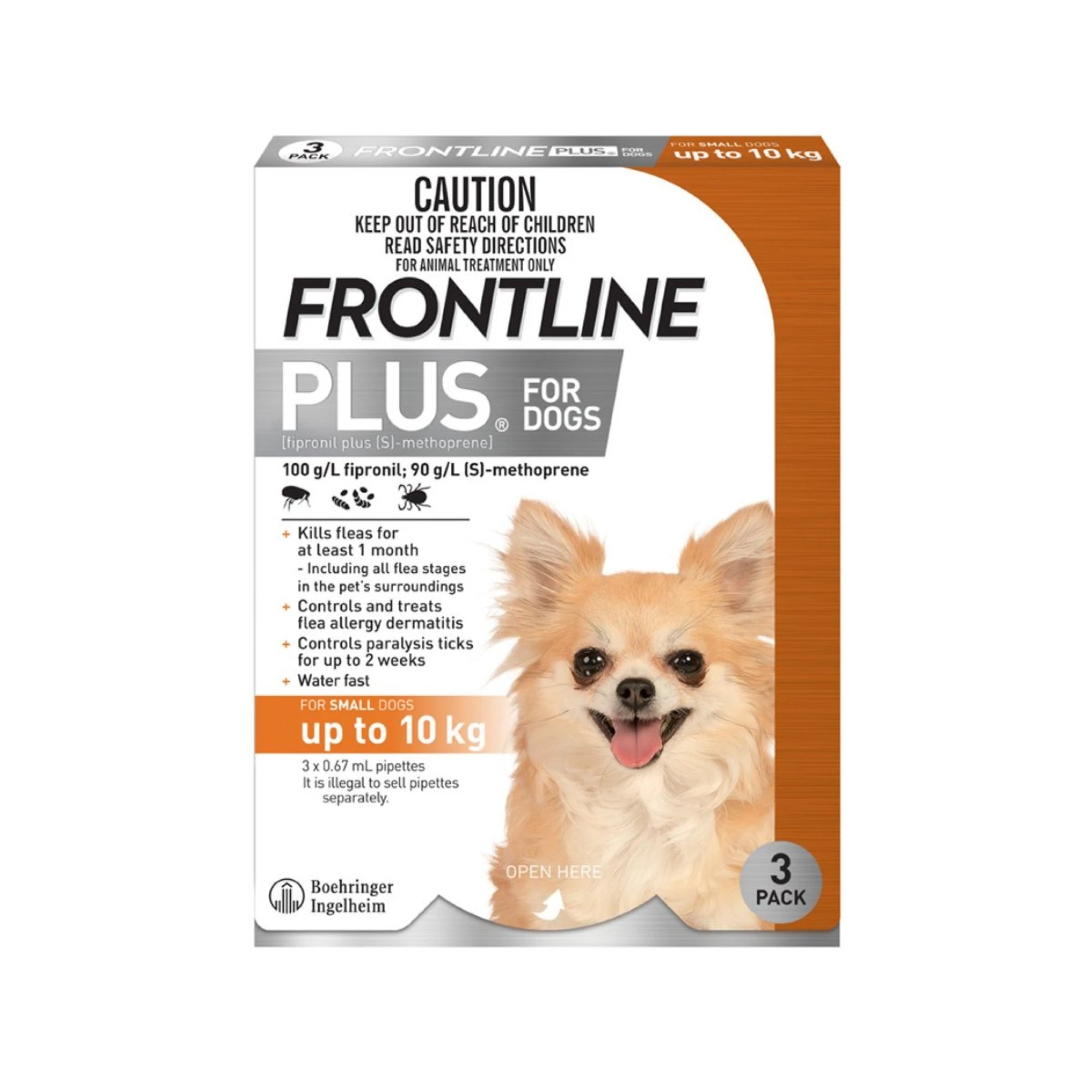 1 Frontline Plus Dog 0-10kg Orange Small 3pk, 1 of 2