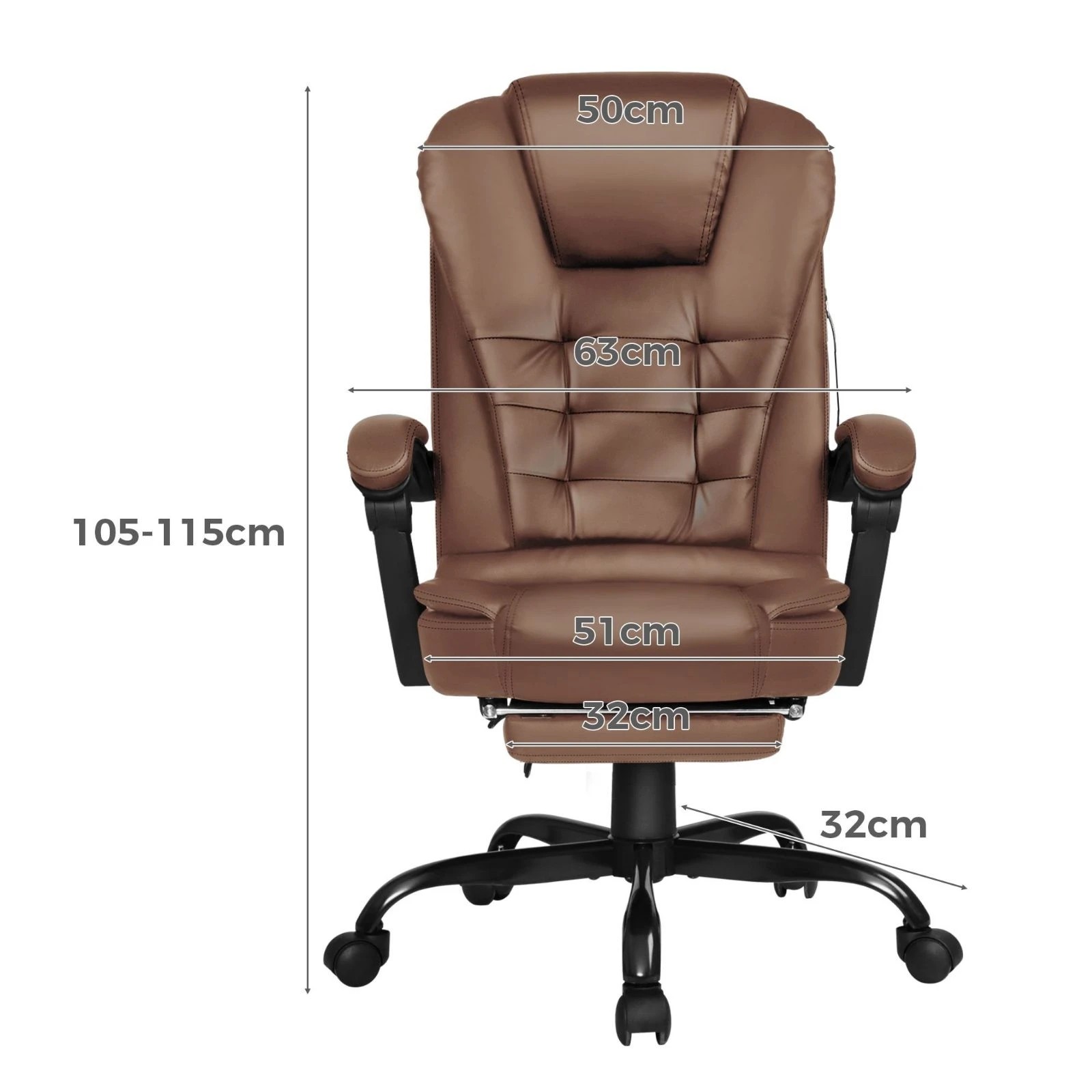 3 Alfordson Massage Office Chair Executive Gaming PU Leather Work Seat Racing - Brown, 3 of 10