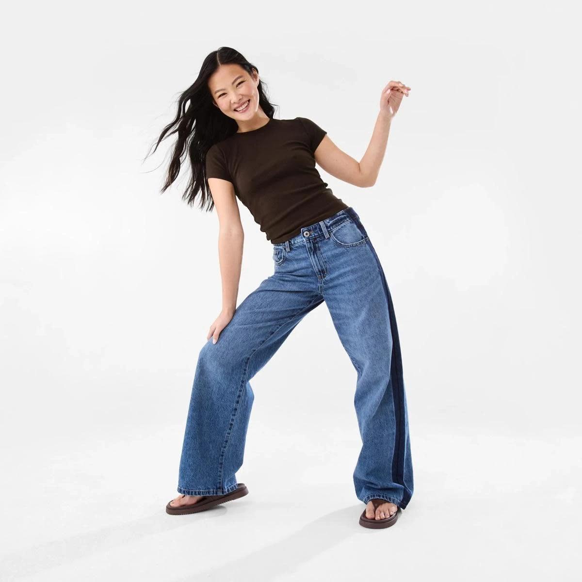 2 Side Stripe Wide Leg Jeans MID WASH, 2 of 10