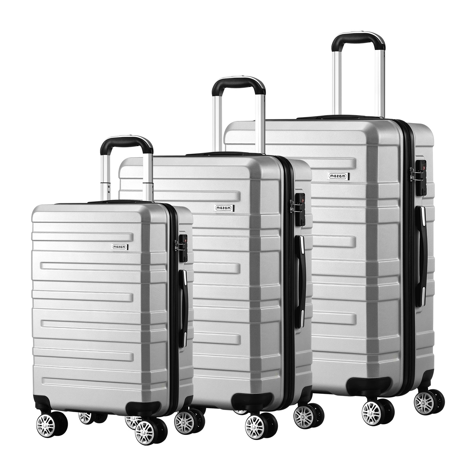 1 Mazam 3PCS Luggage Suitcase Trolley Set Travel TSA Lock ABS Hard Case - Silver, 1 of 8