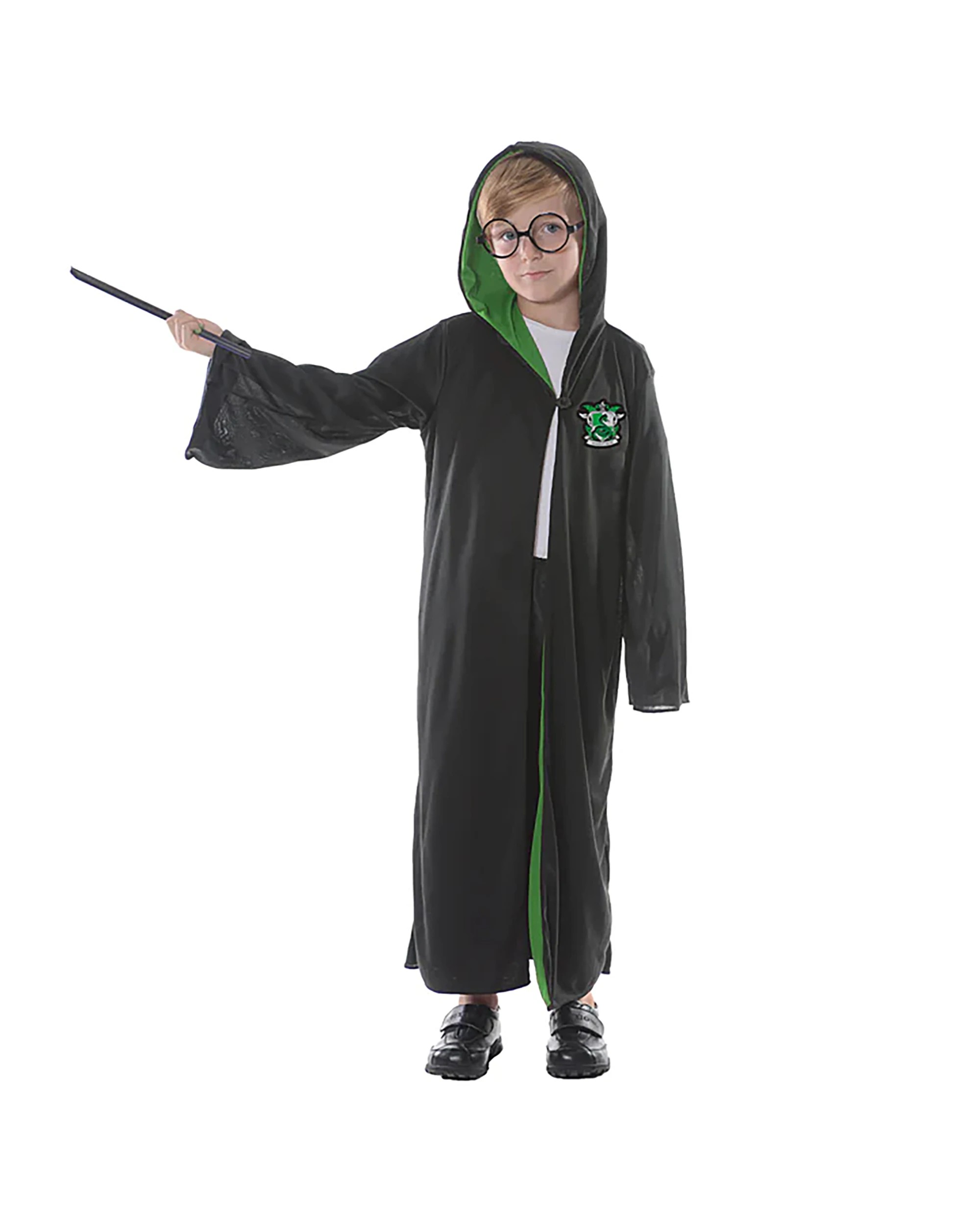 1 JD Party Green Hooded Wizard Robe With Glasses 6 9 Years - 6-8, 1 of 3