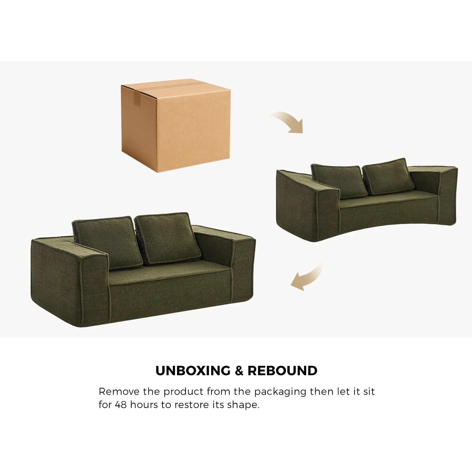 8 Oikiture 2-Seater Compressed Sofa Sherpa Boucle - Green, 8 of 10