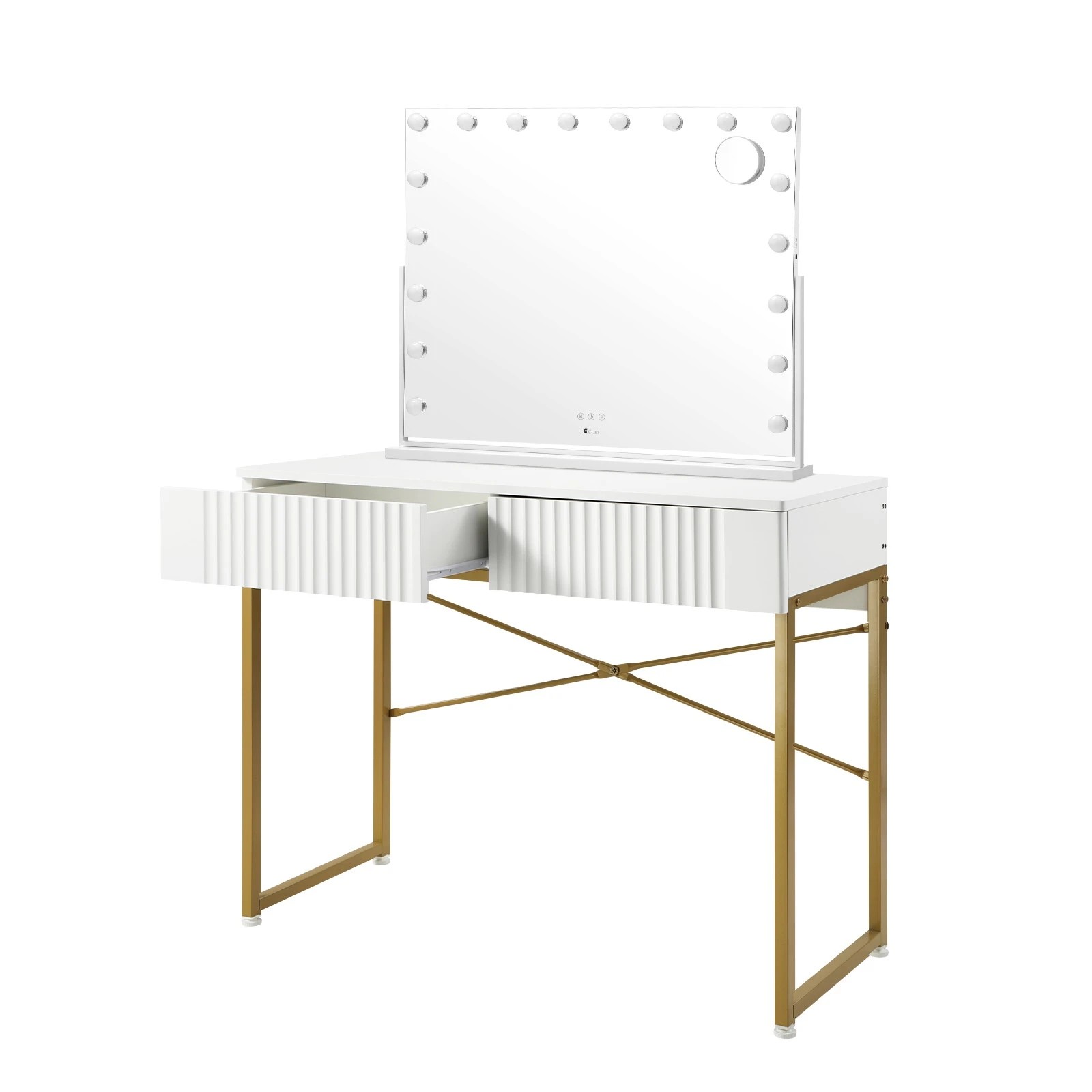 1 Oikiture Dressing Table Bluetooth Hollywood Rotatable Makeup Mirror Vanity Desk - White, 1 of 9