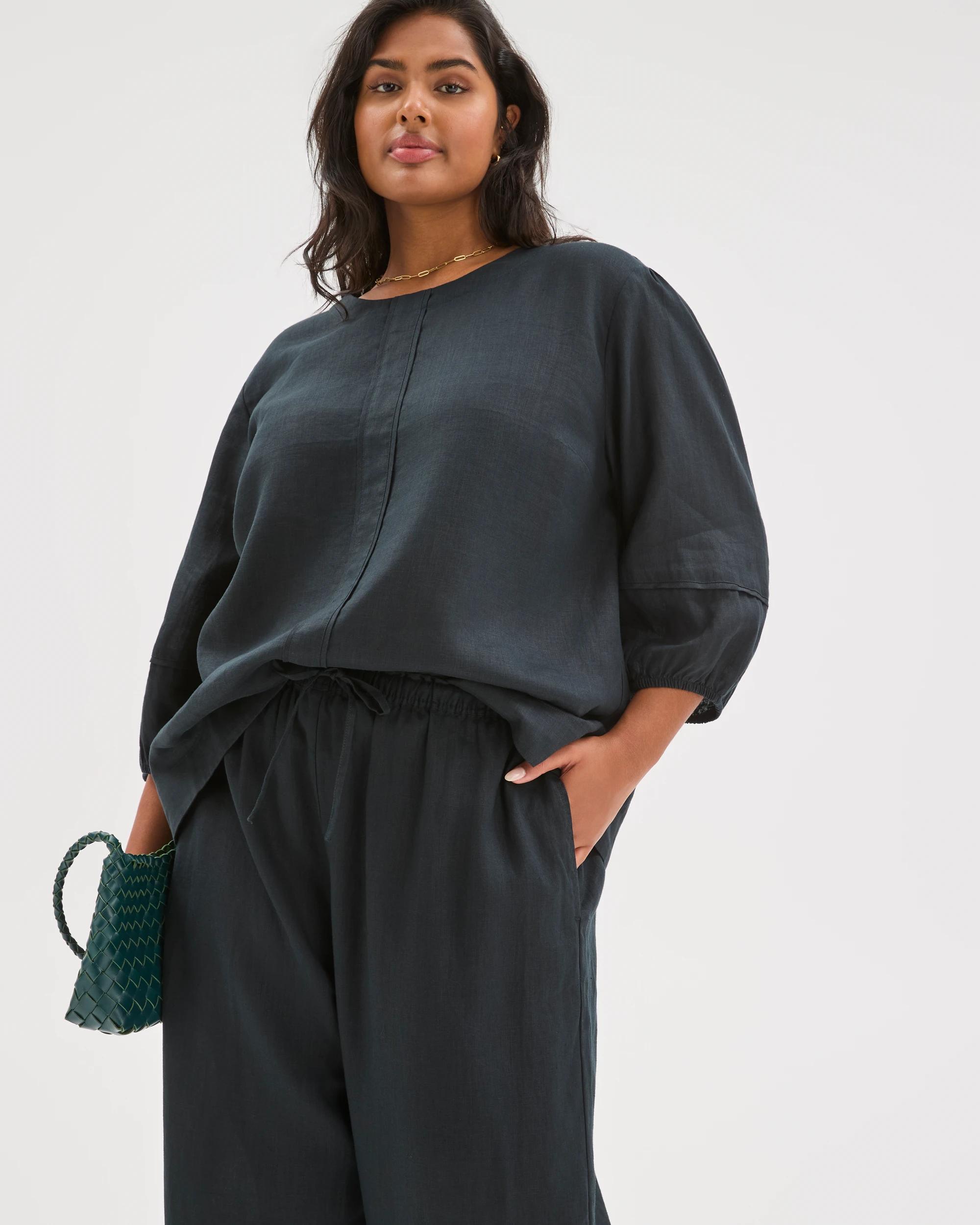 3 Target Curve Plus Size European Linen Wide Leg Pants BLACK FNA, 3 of 6
