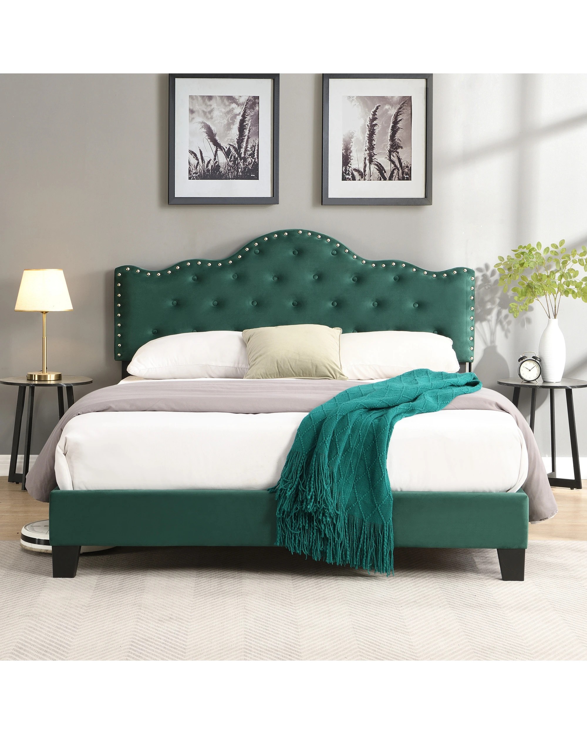 2 IHOMDEC BEF05 Velvet Queen Bed Frame - Green - Green, 2 of 10