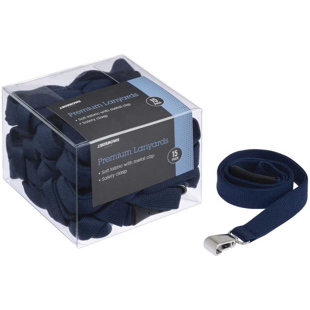 3 J.Burrows Premium Lanyards with Metal Clip Blue 15 Pack, 3 of 3