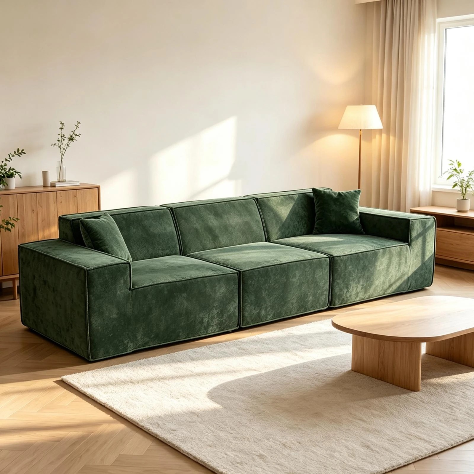 1 Oikiture Modular Sofa Compressed Convertible Couch 300cm Chenille - Green, 1 of 7