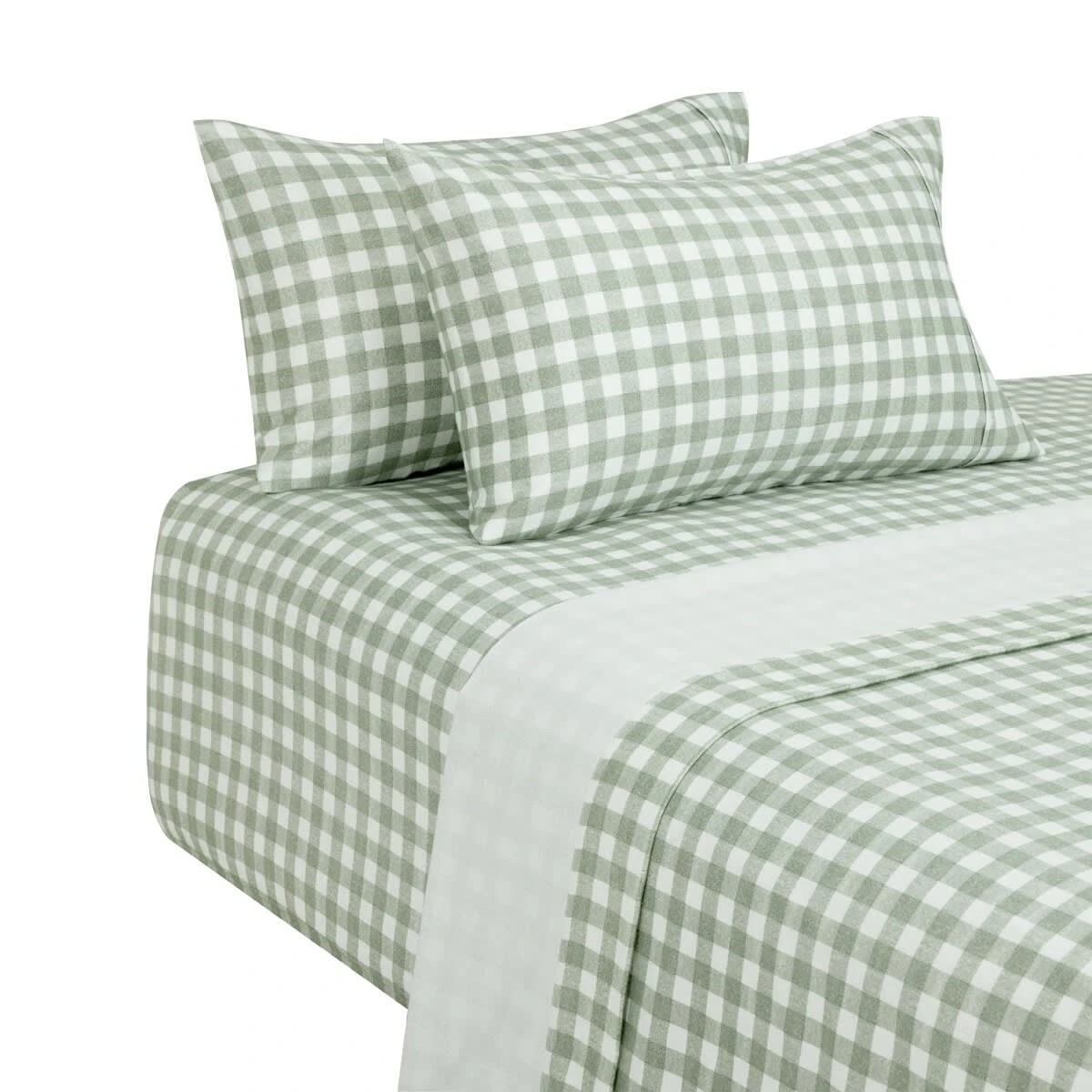 5 Gingham Flannelette Cotton Sheet Set - Double Bed, Green, 5 of 7