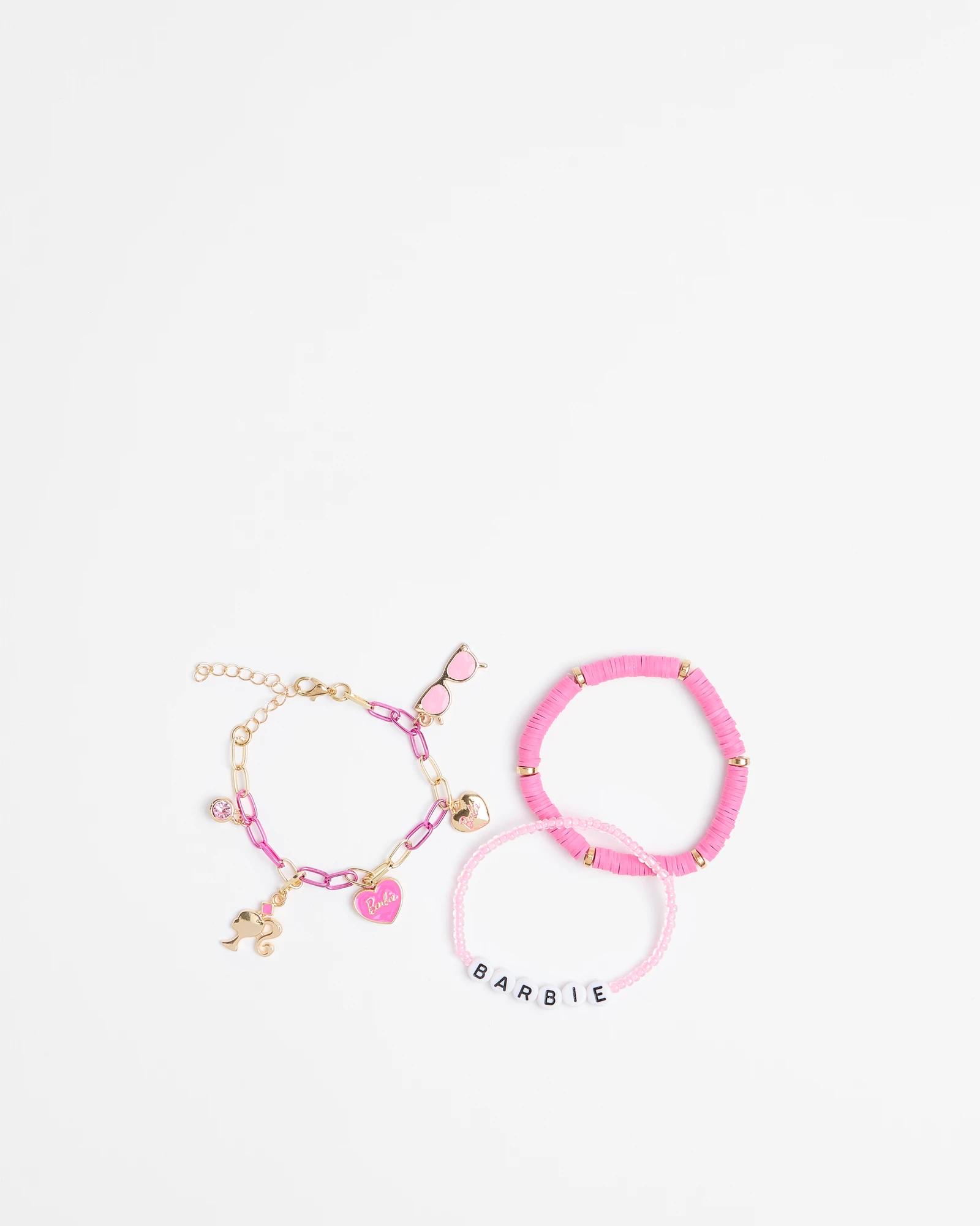 1 Kids Licensed Barbie 3 Pack Bracelet Set PINK / GOLD, 1 of 1