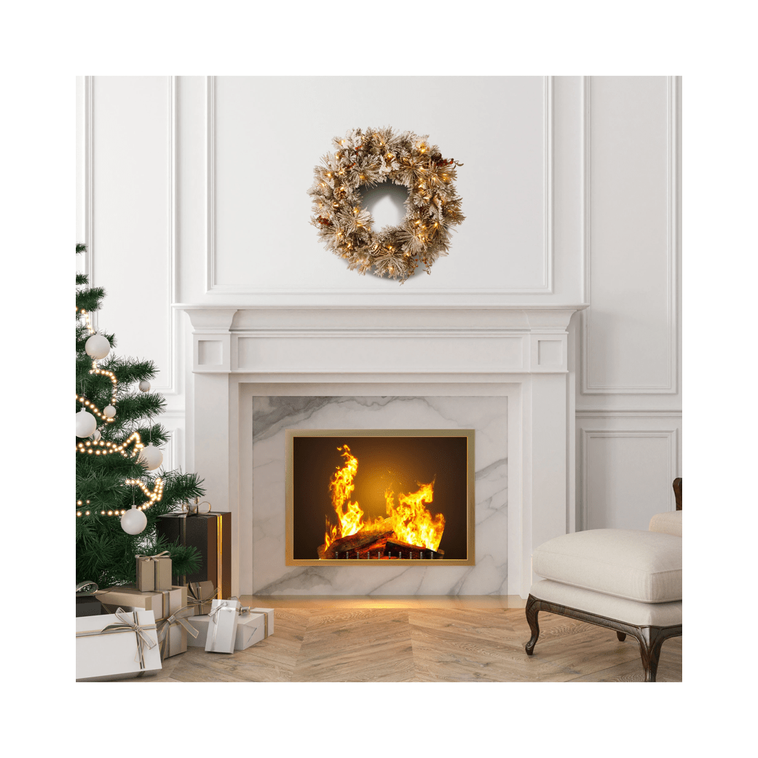 5 Christabelle 61cm Snowy Christmas Wreath Bedford With Led Lights Front Door Decoration Ornament, 5 of 7