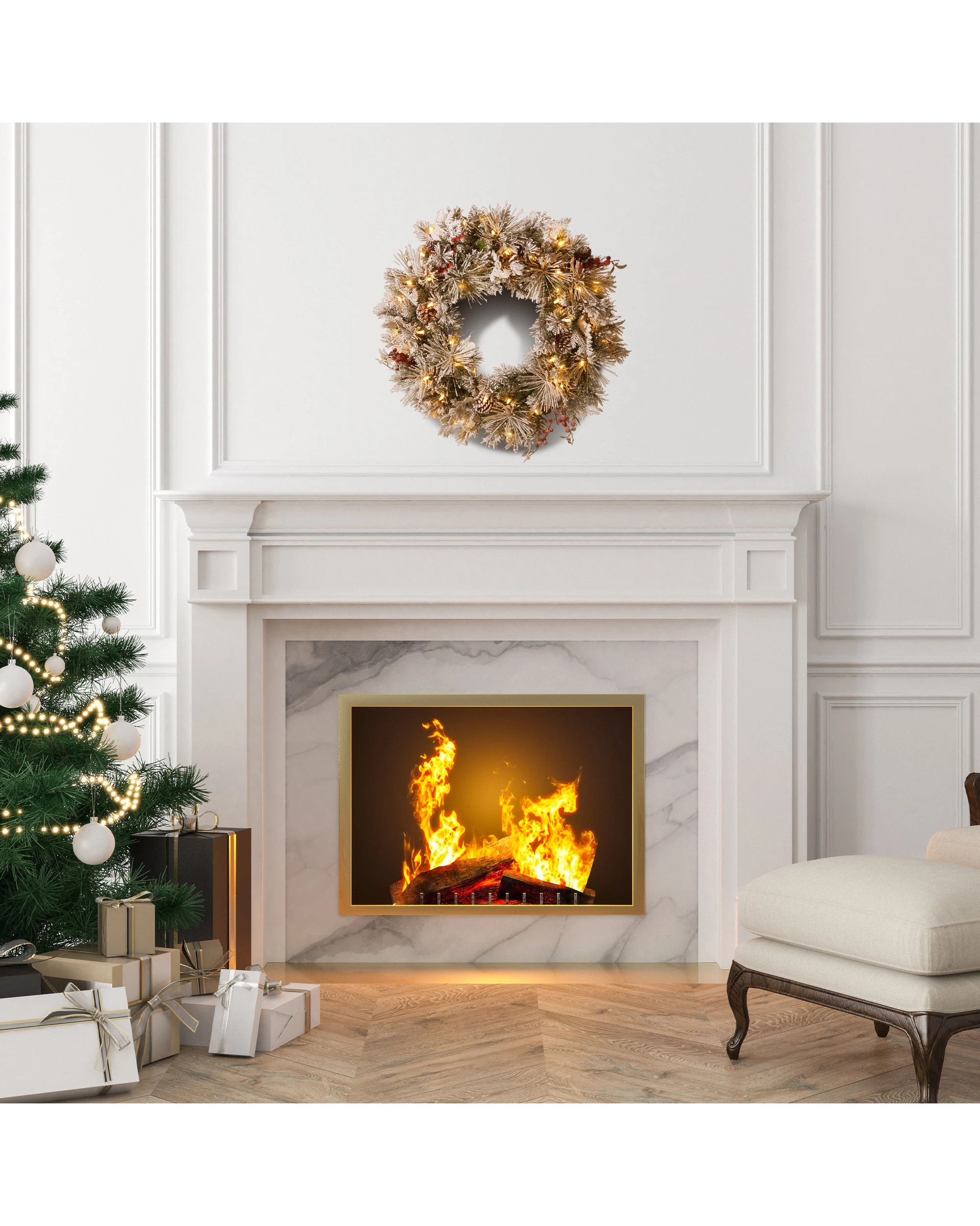 5 Christabelle 61cm Snowy Christmas Wreath Bedford With Led Lights Front Door Decoration Ornament, 5 of 7