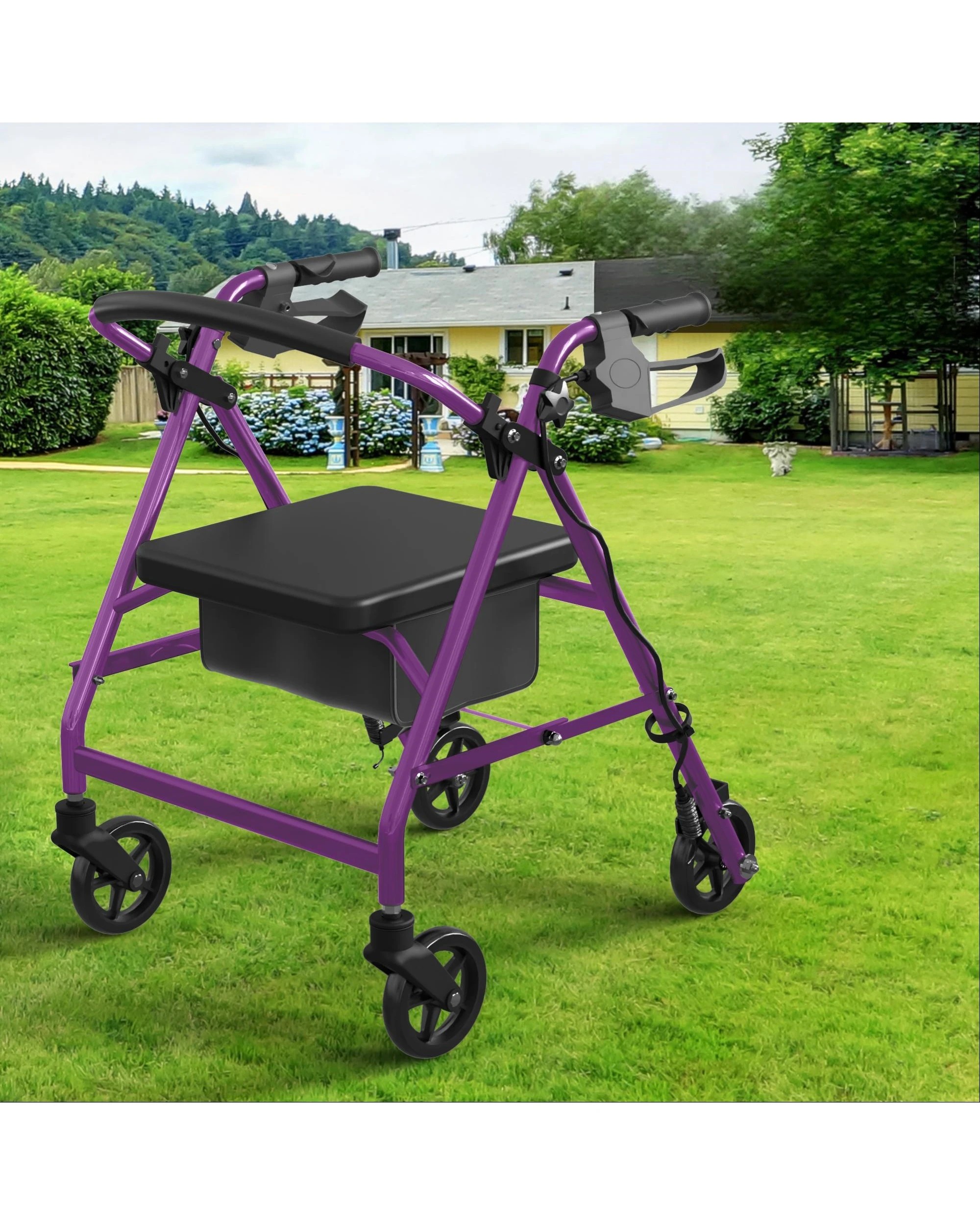 3 Advwin Lightweight Rollator Walker 4-Wheel Folding Mobility Aid -Purple, 3 of 7