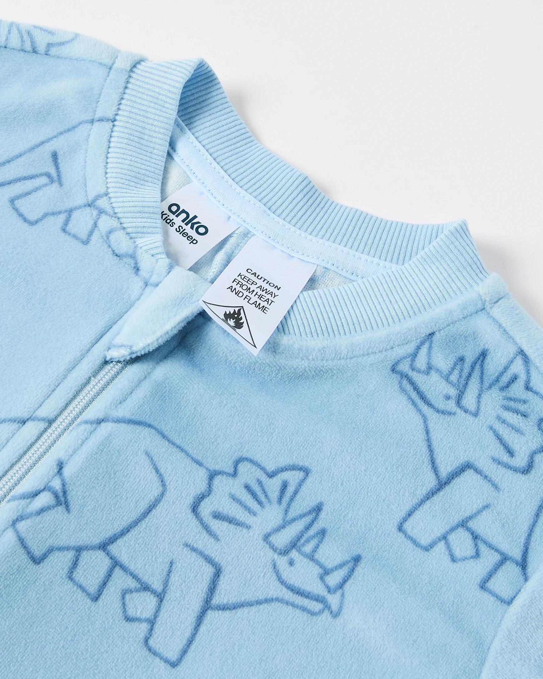 8 Fleece All-in-One Sleepsuit Blu Dino, 8 of 9