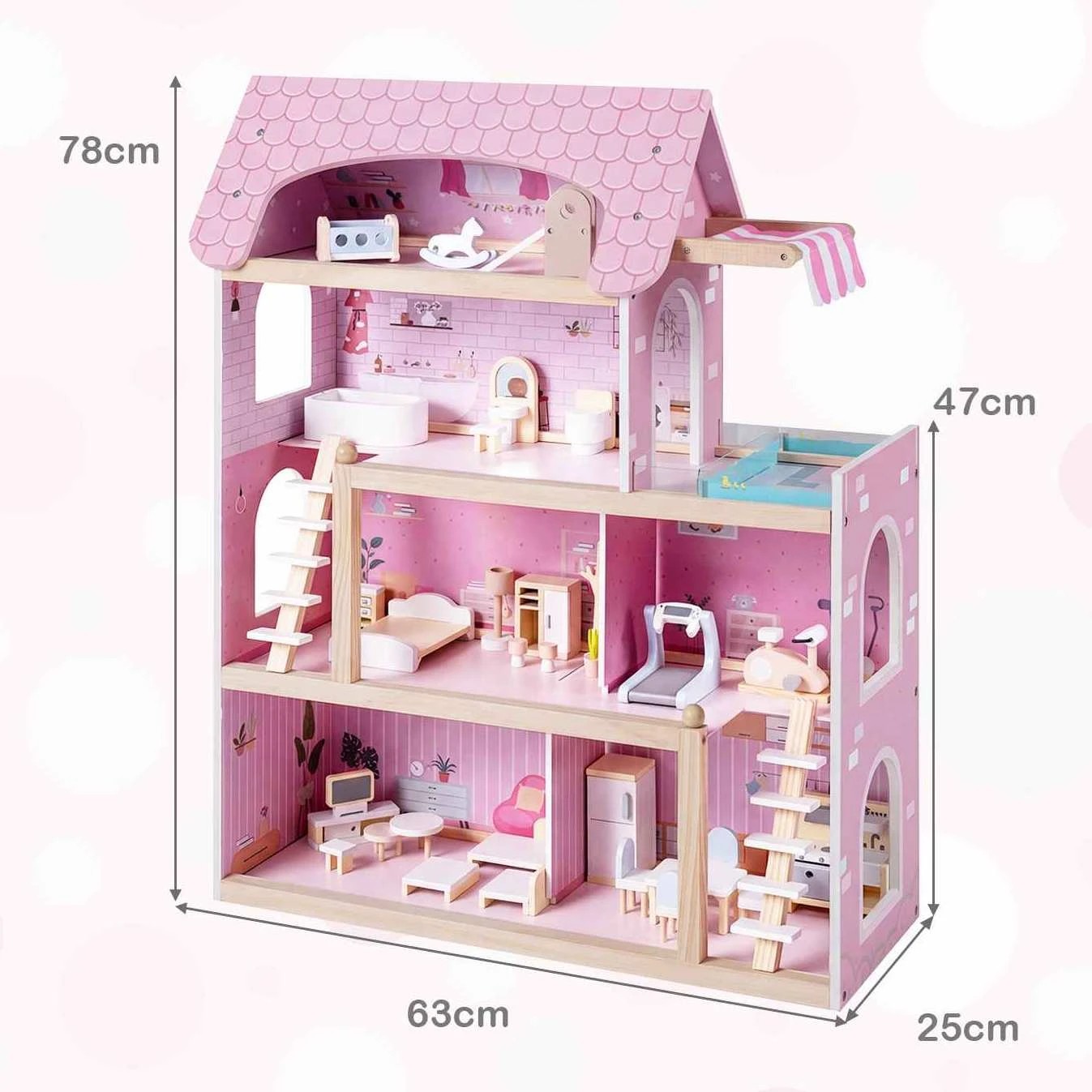 2 Costway Wooden Doll House Dollhouse Playset DIY Pretend Play Toy - Pink, 2 of 3