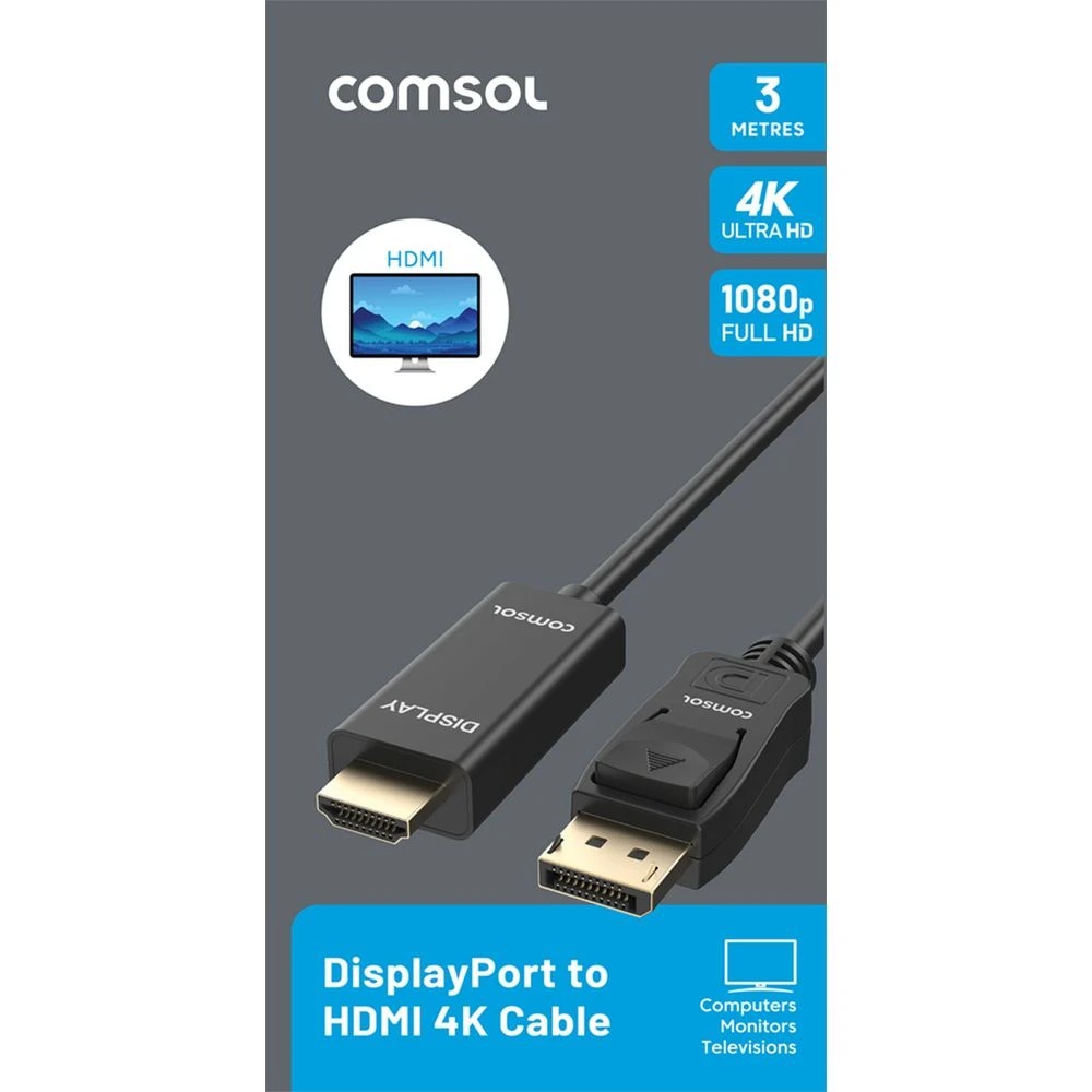 2 Comsol DisplayPort to HDMI Cable 4K 3m Black, 2 of 2