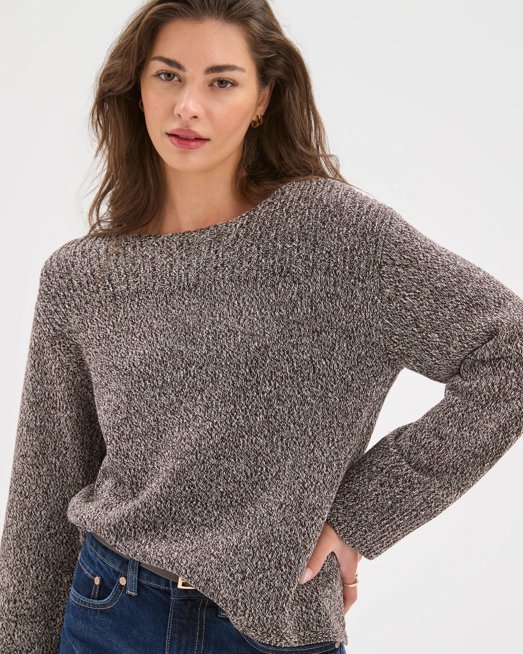 1 Target Petites Petites Australian Cotton Blend Rib Trim Ottoman Boat Neck Jumper CHOCOLATE PLUM TWIST, 1 of 7
