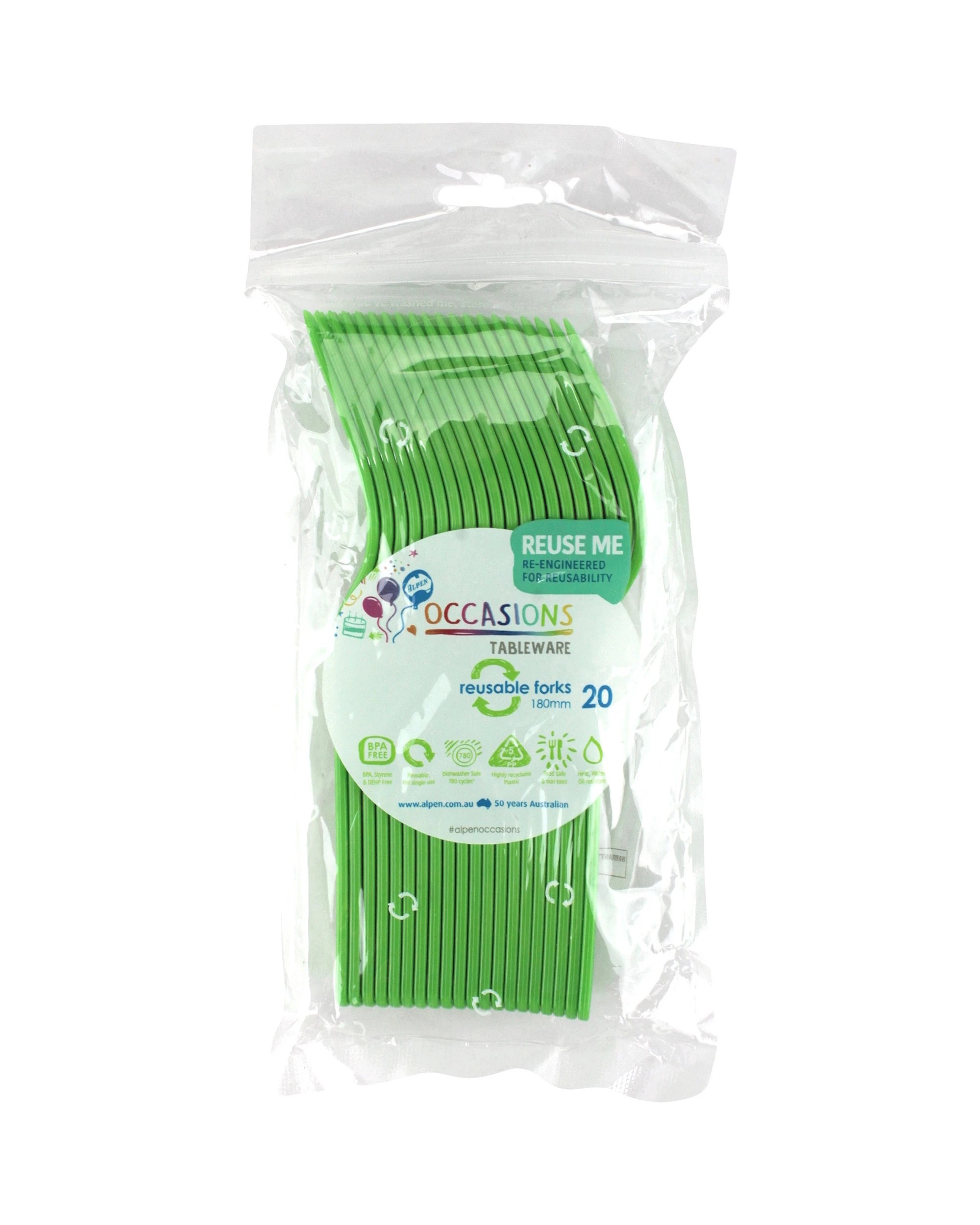 2 Alpen Lime Reusable Plastic Forks Pack of 20 - Green, 2 of 3
