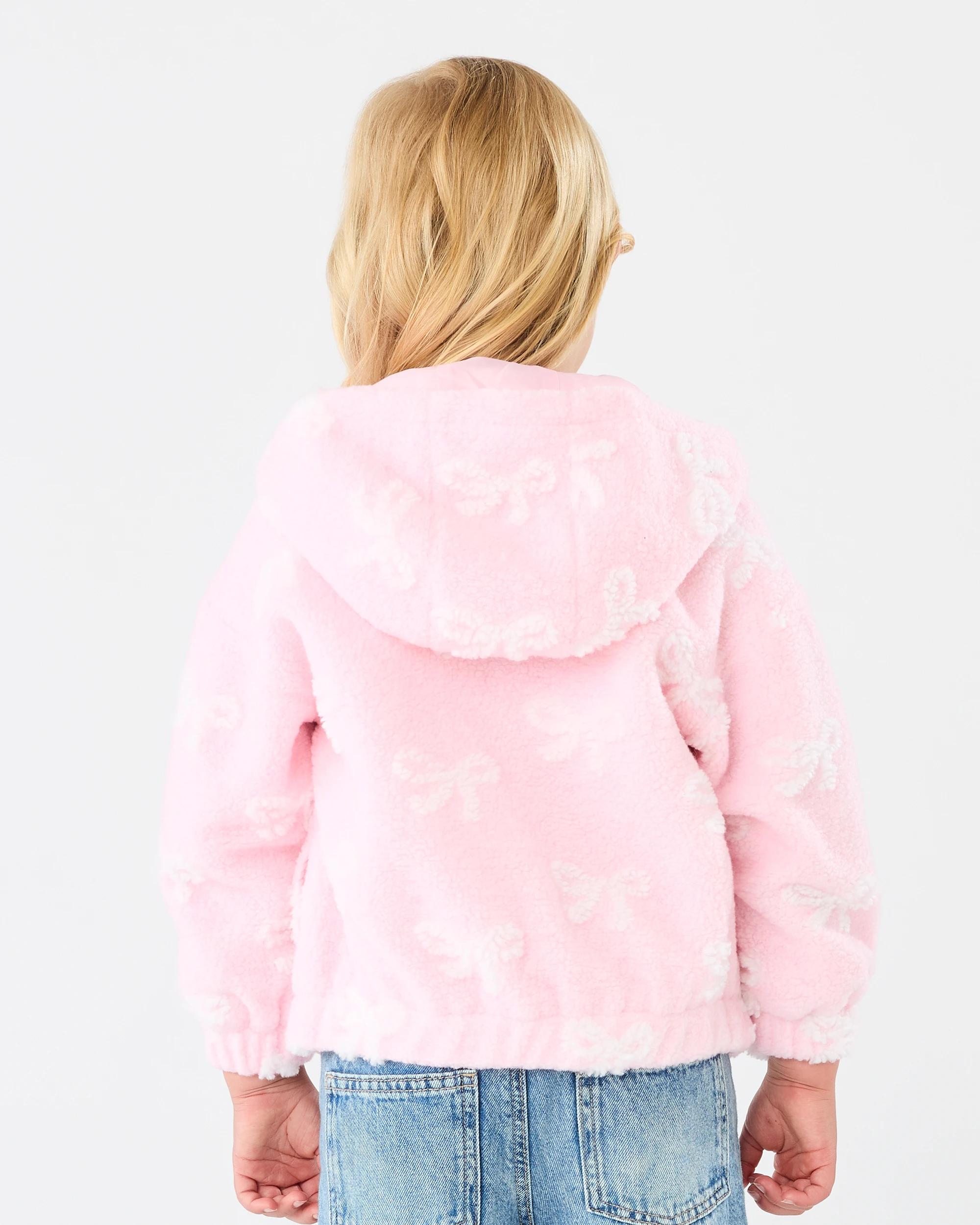 2 Sherpa Lined Zip Through Hoodie Pink Bow, 2 of 7