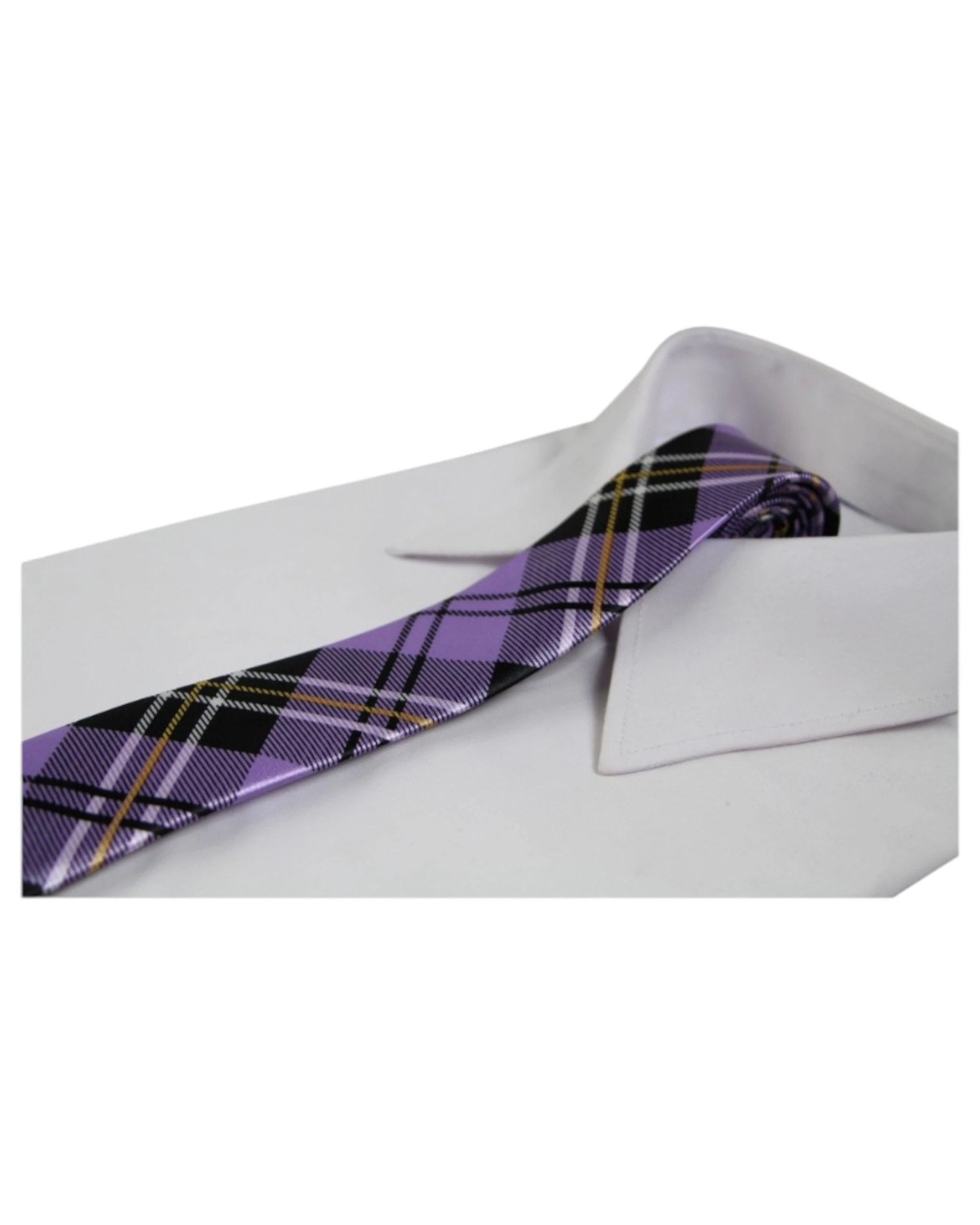 1 Zasel Mens Violet Plaid Striped 5cm Skinny Neck Tie, 1 of 2