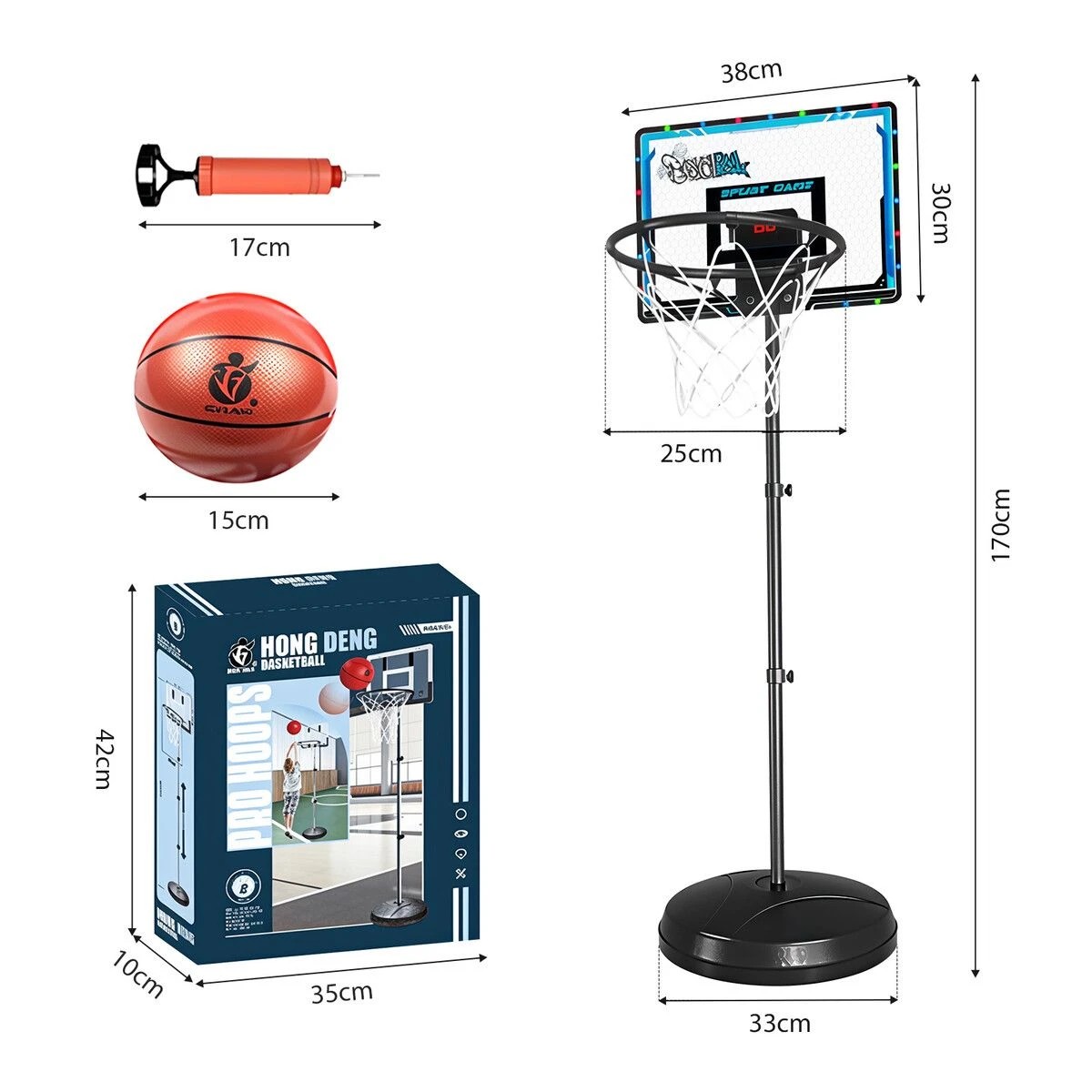 2 AUSWAY Portable Basketball Hoop Stand System 1.2-1.7m Adjustable Height, 2 of 3